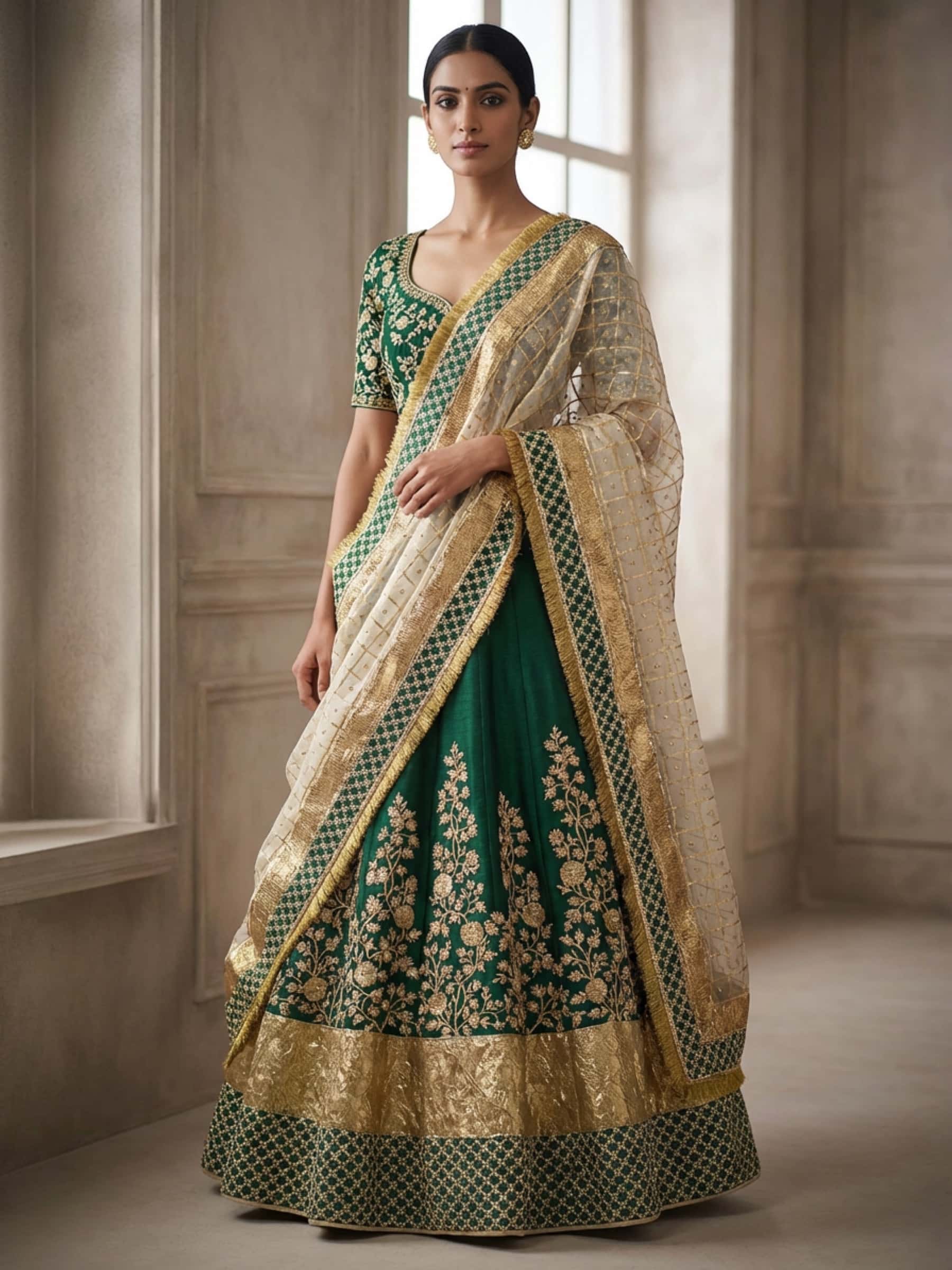 Gorgeous Green Designer Wedding Lehenga Set with Zardozi Handwork - Image 1