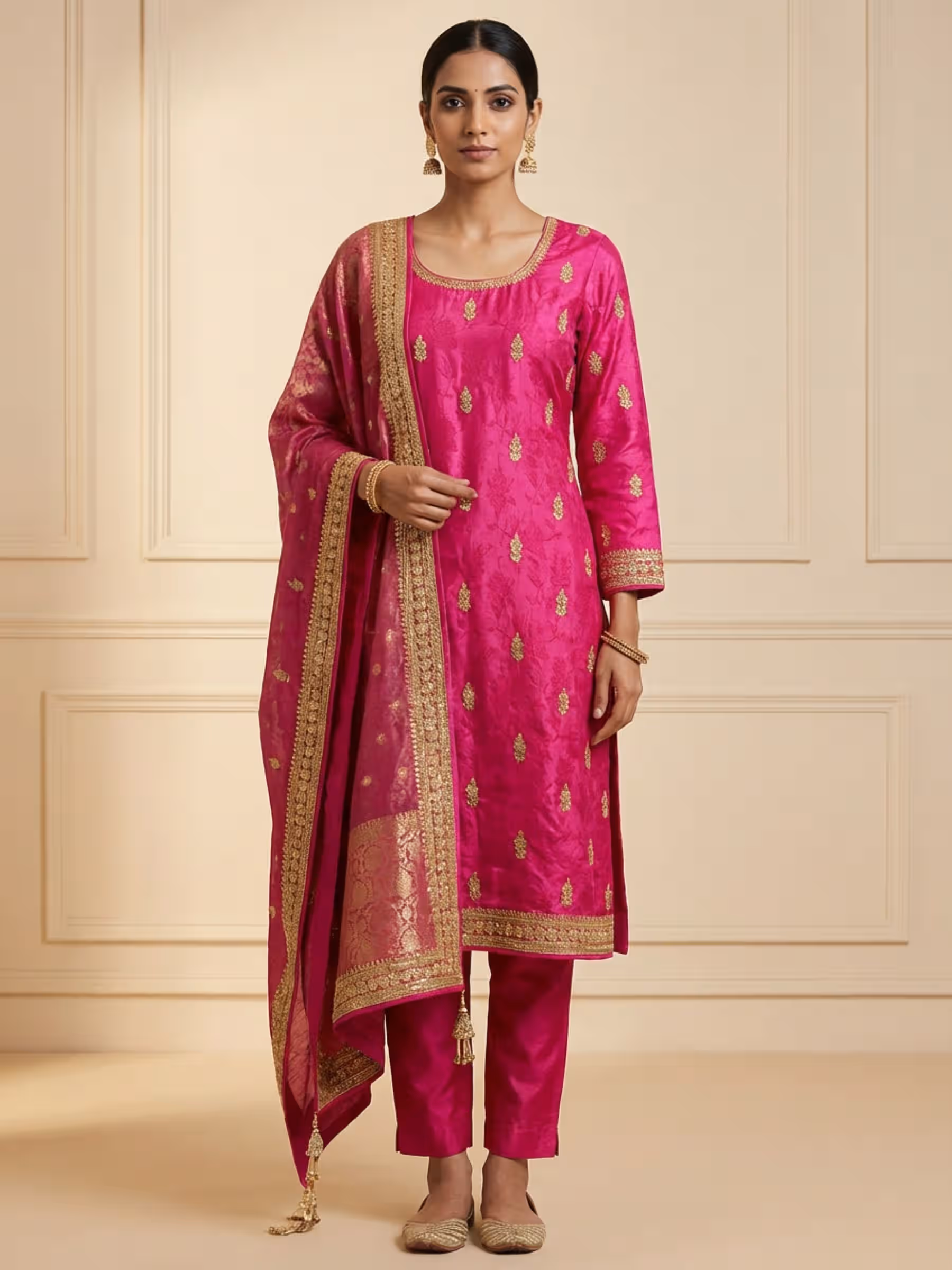 Gorgeous Pink Chudidar Suit Dupatta in Marodi Handwork - Image 1