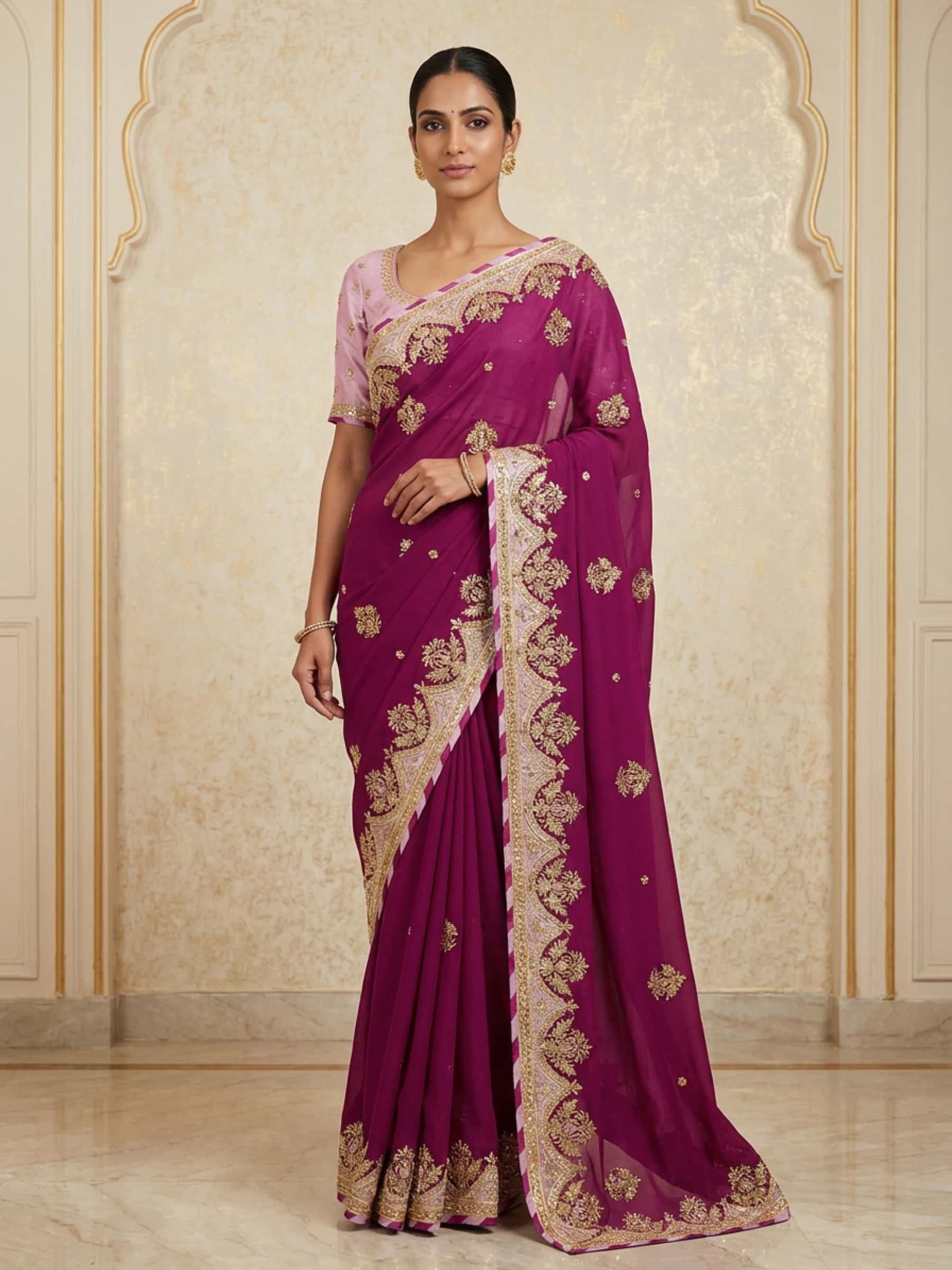 Handmade Cherry Pure Georgette Gota Resham Saree