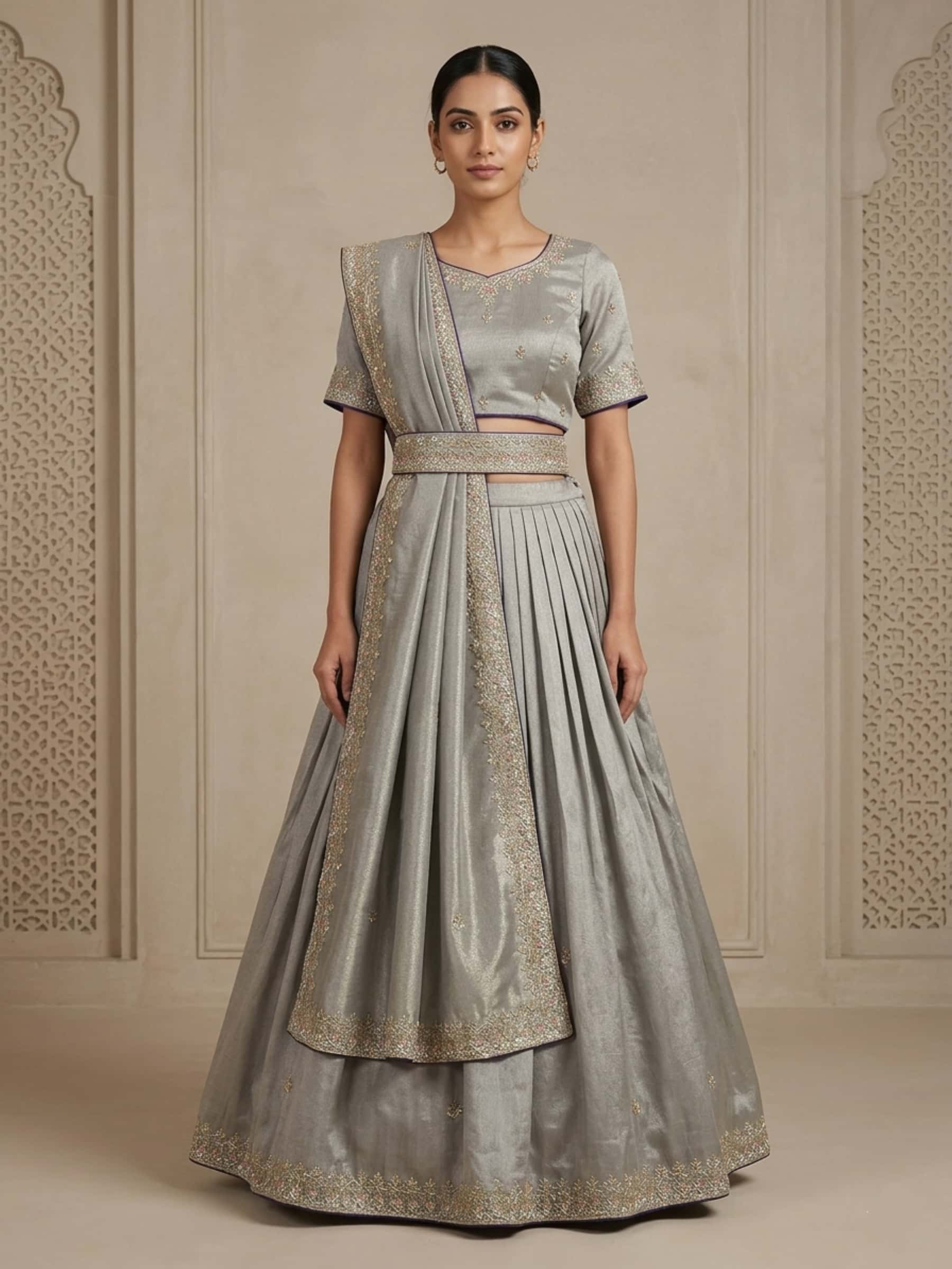 Handmade Stylish Silver Tissue Dress Set - Image 1