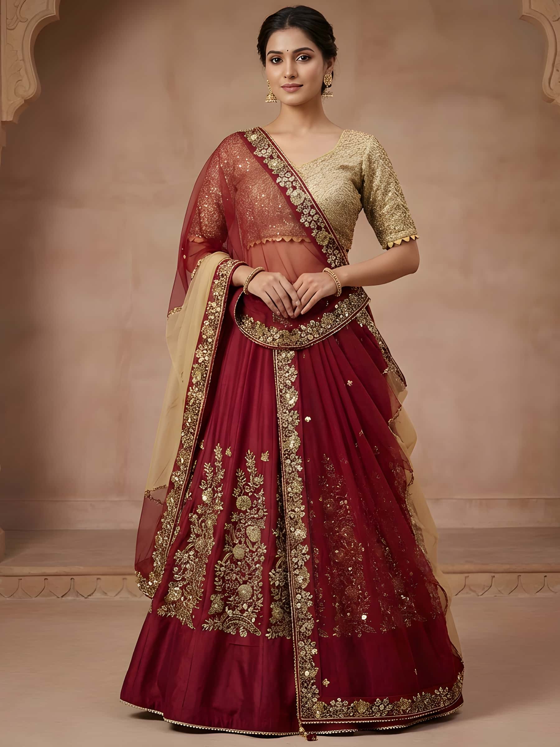 Heavy Cutdana Silk Lehenga with Embroidered Dupatta & Blouse - Image 1
