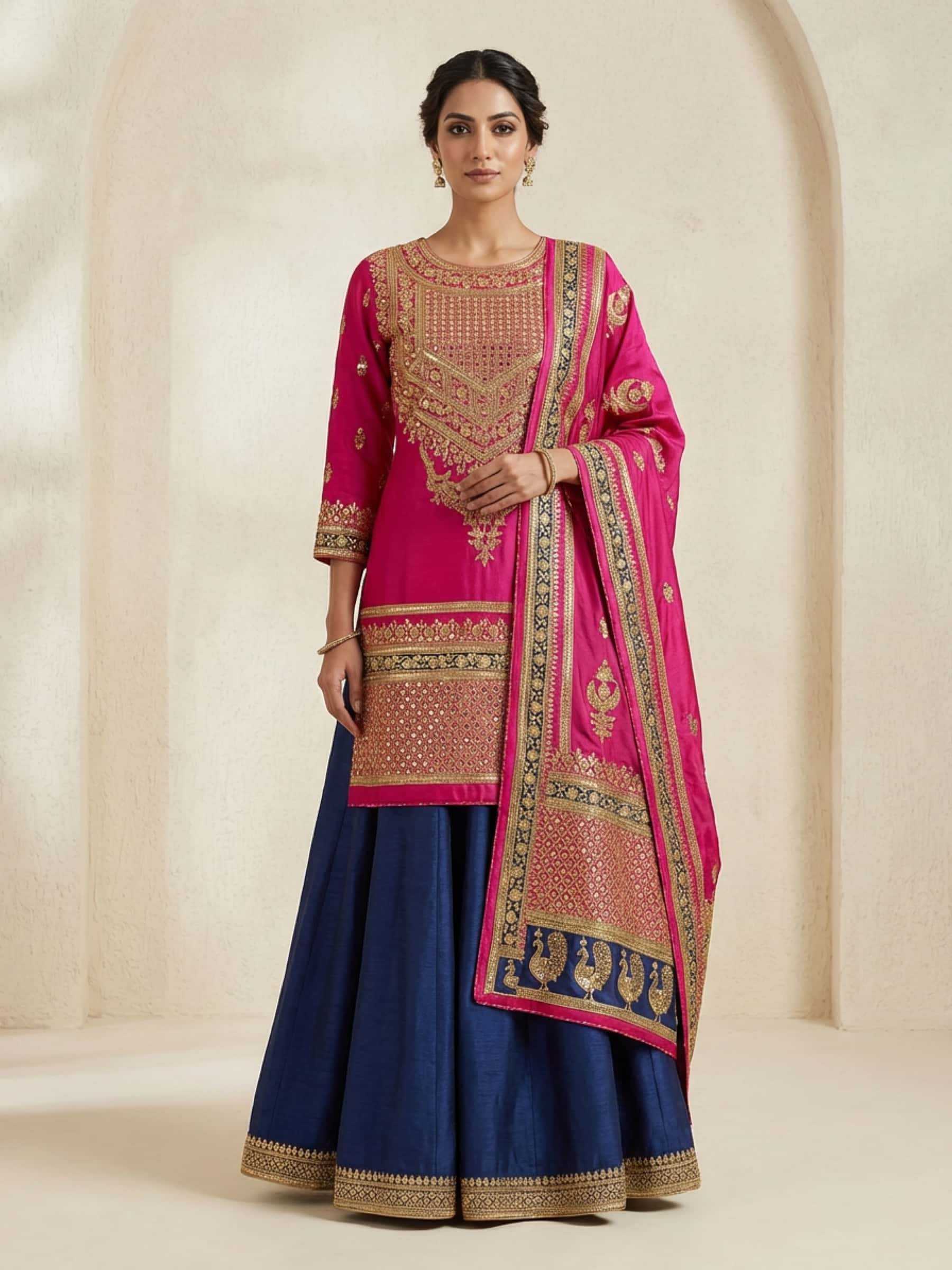 Heavy Yoke, Peacock Motif & Rich Embroidered Dupatta Suit - Image 1