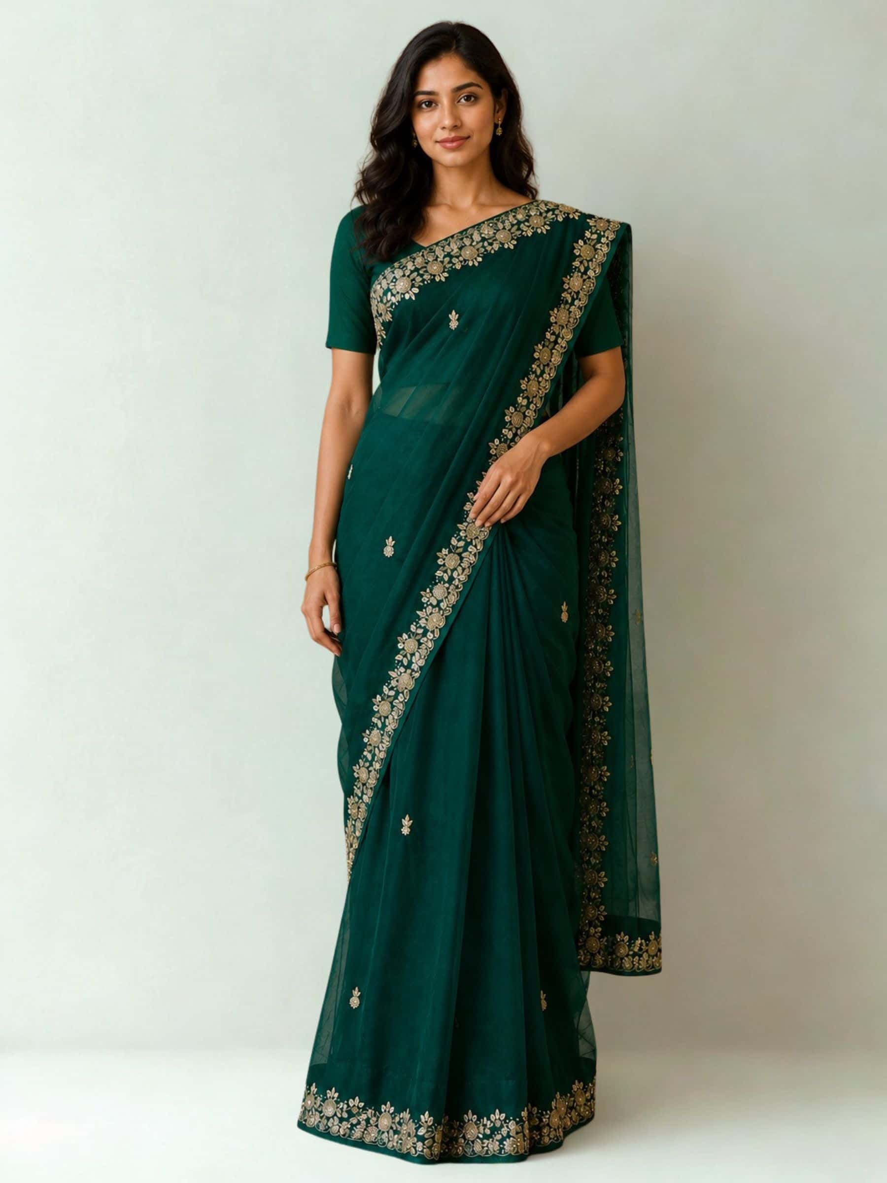 Heritage Glow a Luxury Organza Saree in Zardozi Work - Image 1