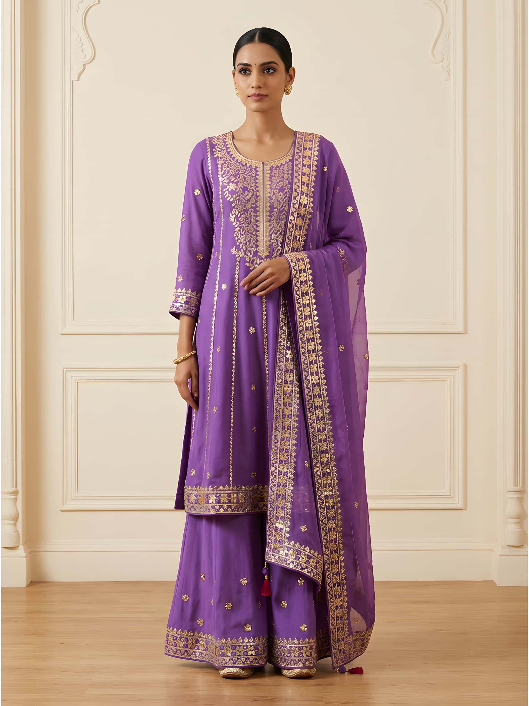 Lavender Designer Anarkali Set with Palazzo - Image 1