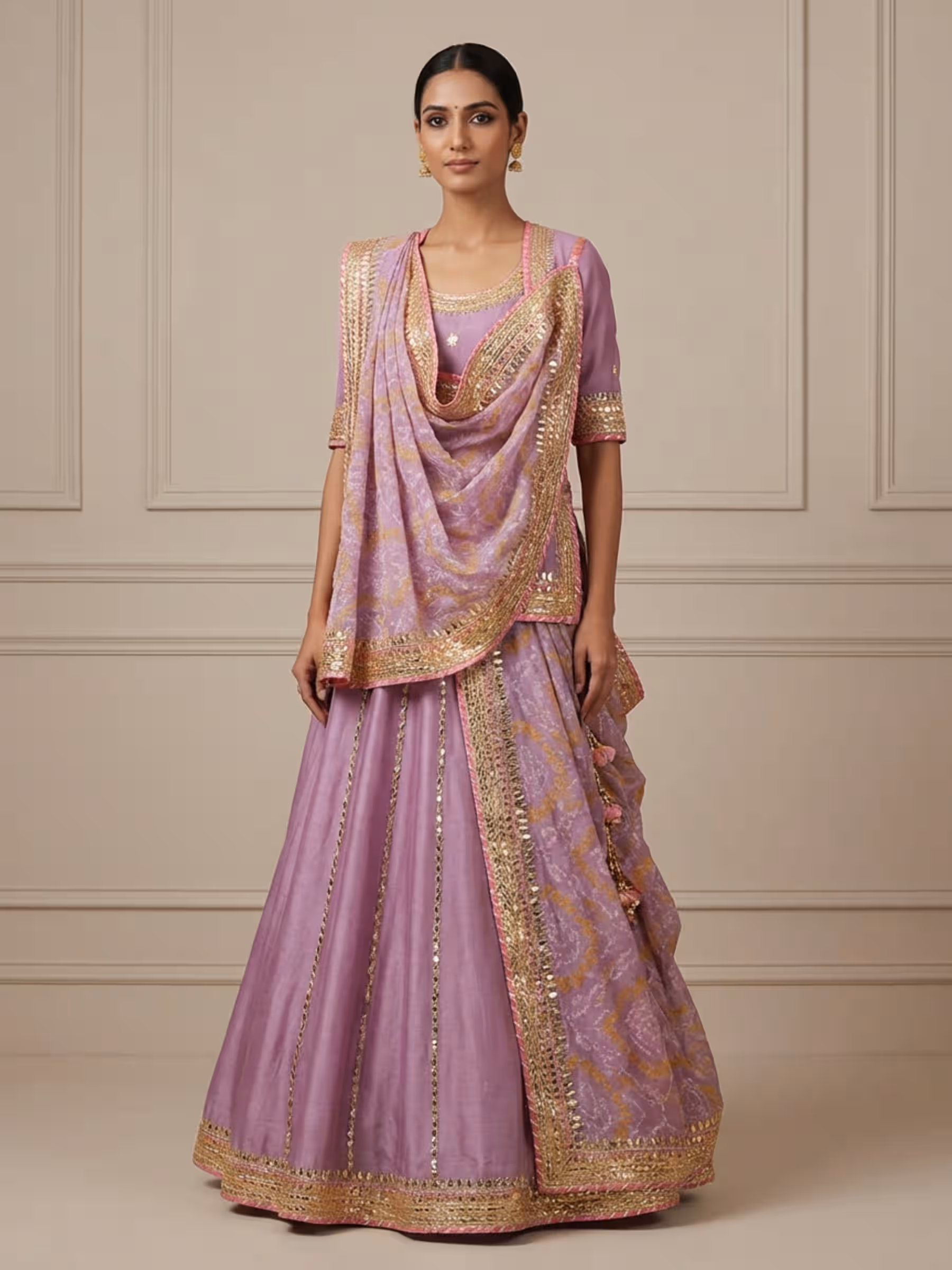 Lavender Rajputi Poshak with Bandhani - Image 1