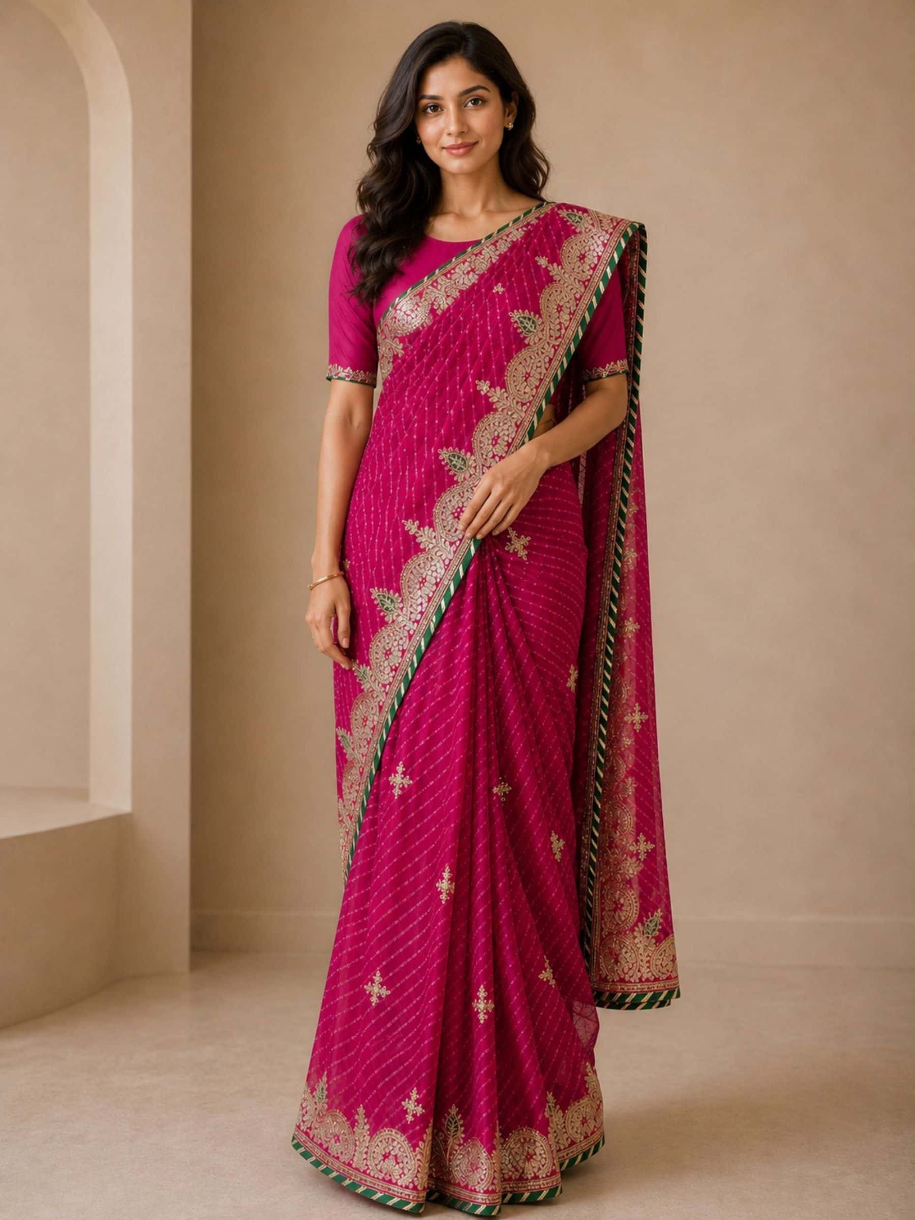 Leheriya Mothda Saree with Finest Gota Patti Handwork - Image 1