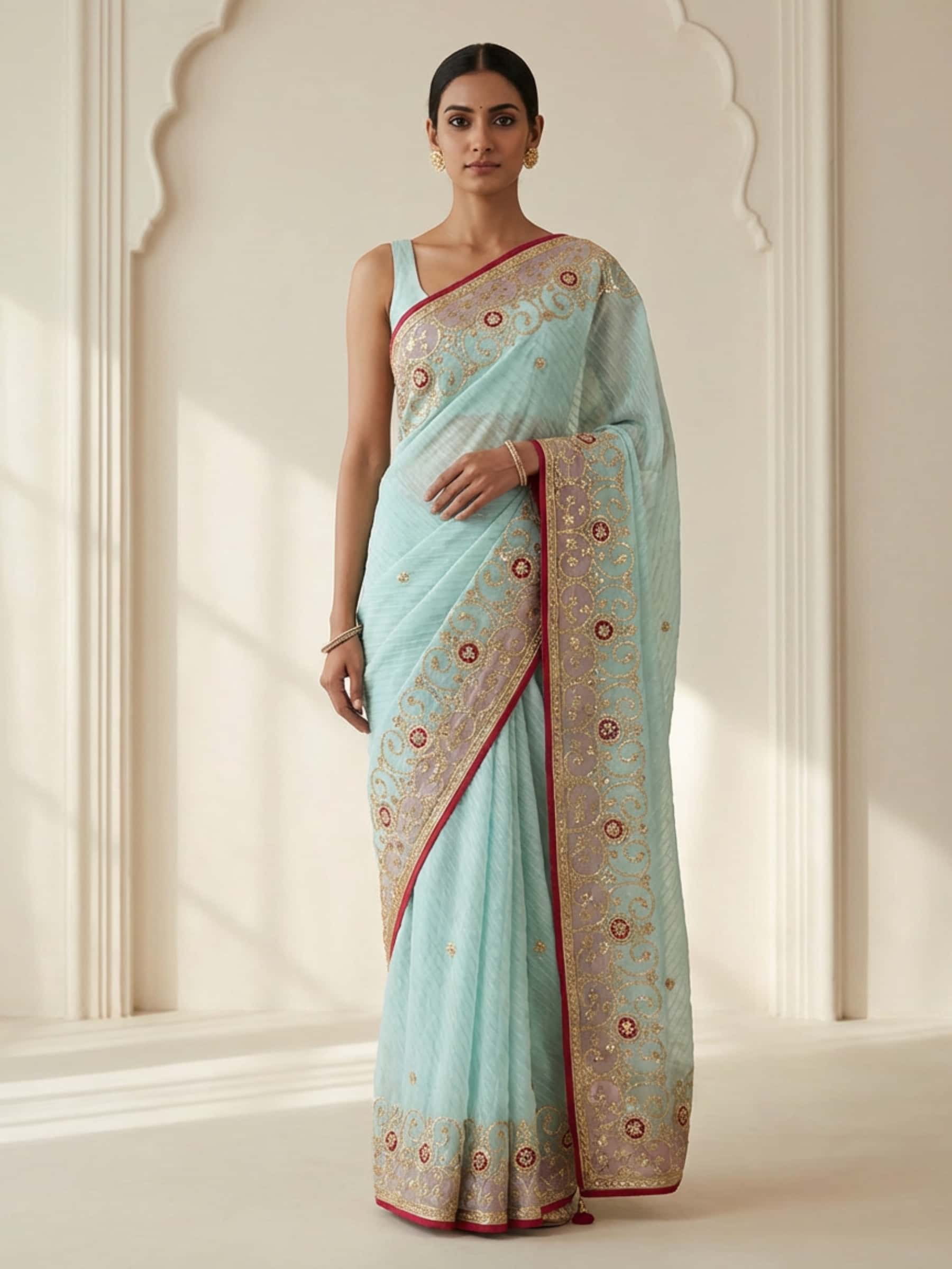Leheriya Saree in Zero Patti Jaal Work