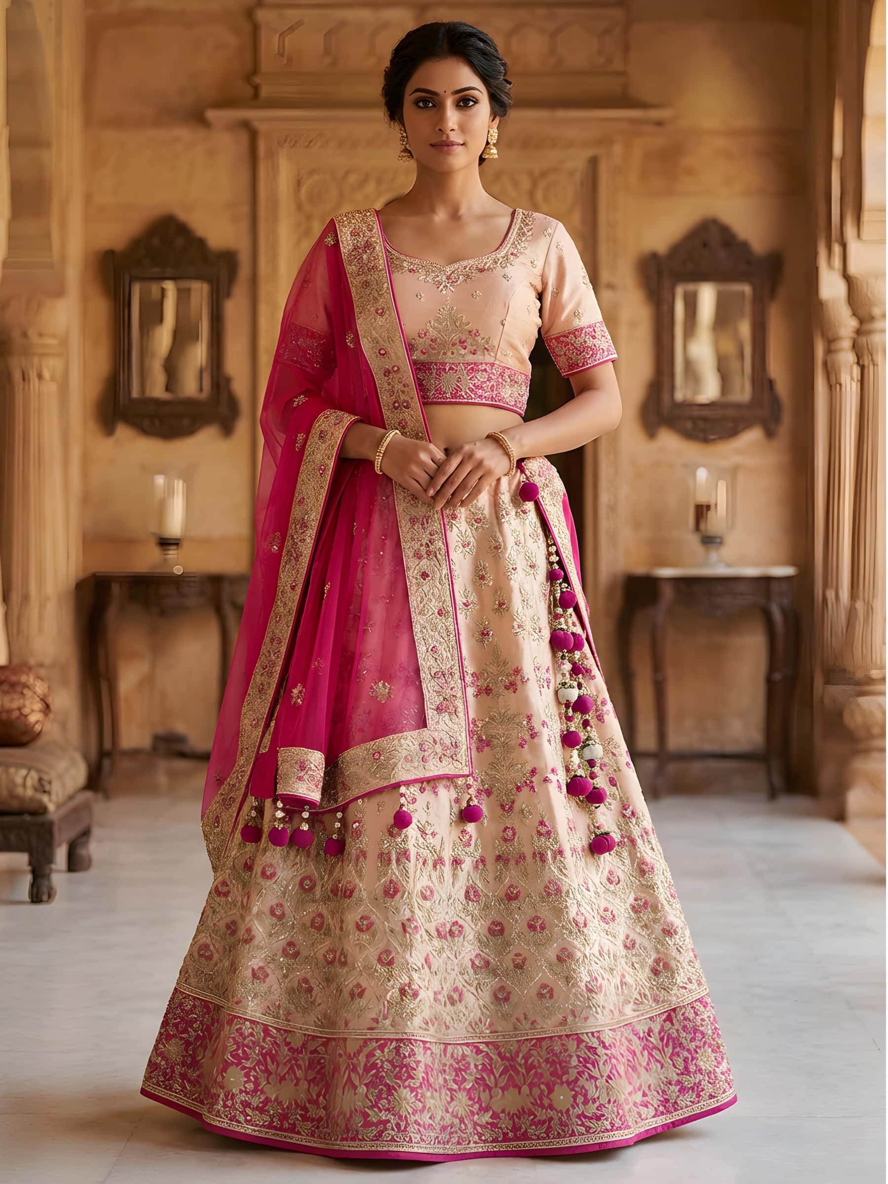 Light Pink Bridal Lehenga with Fine Pearl Jaal Hand Embroidery