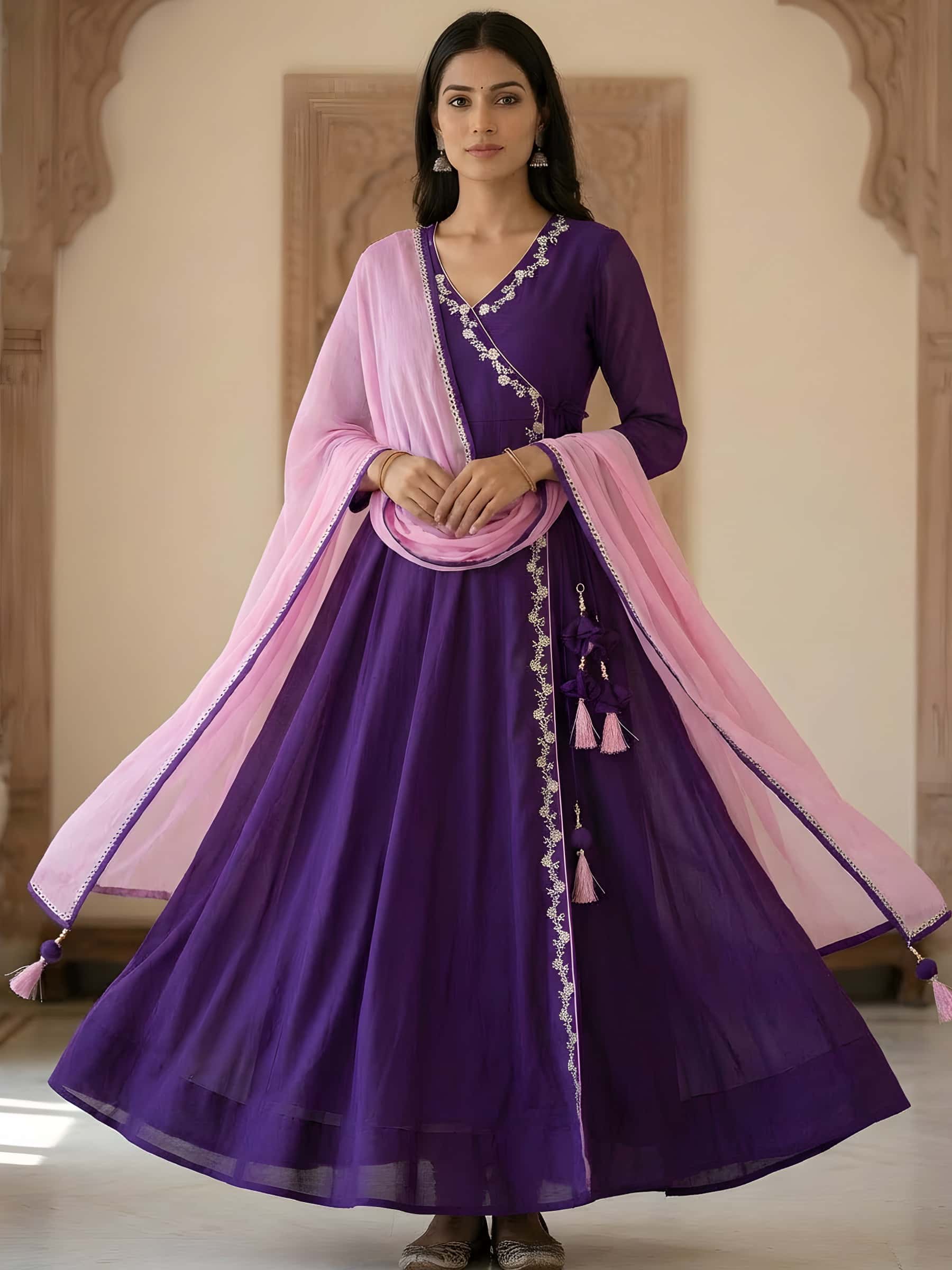 Light Wear Purple Pure Georgette Anarkali - Image 1