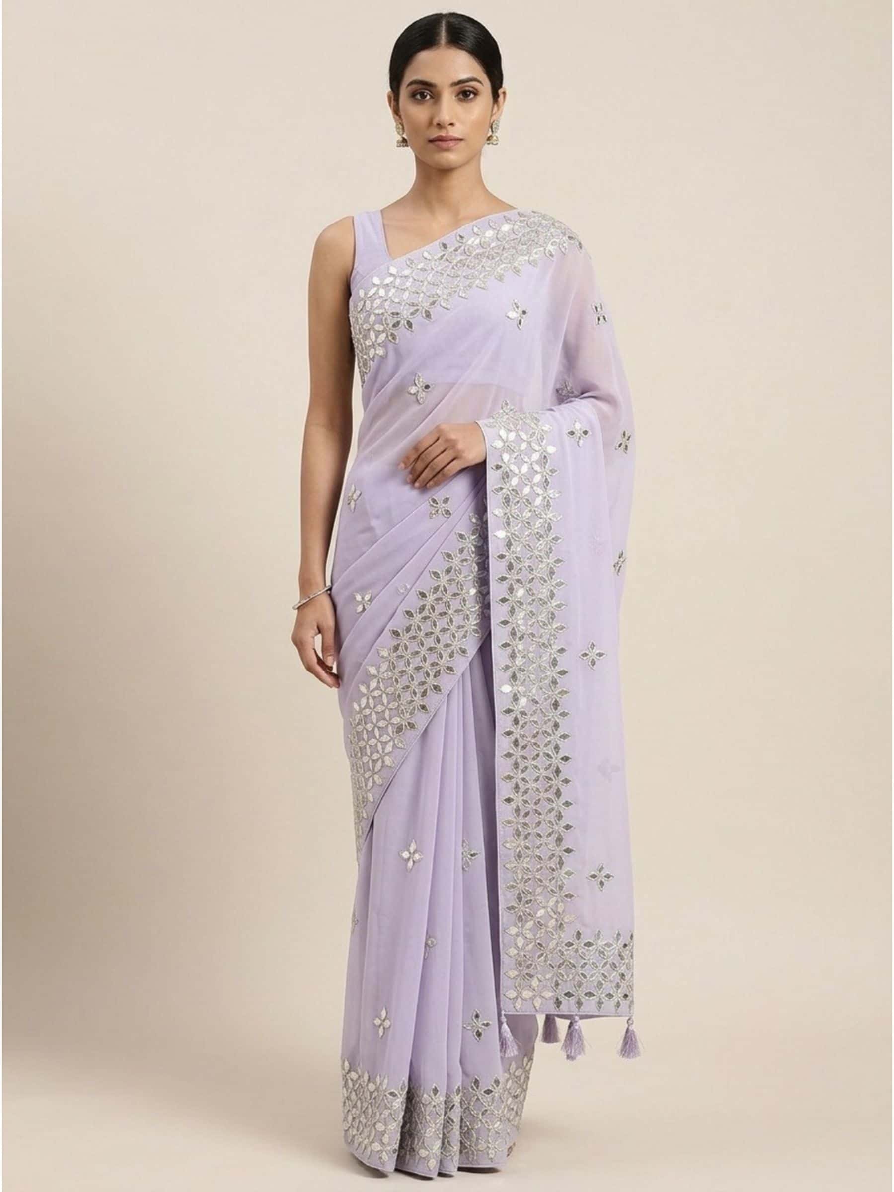 Lilac Pure Georgette Kacchi Patti Saree