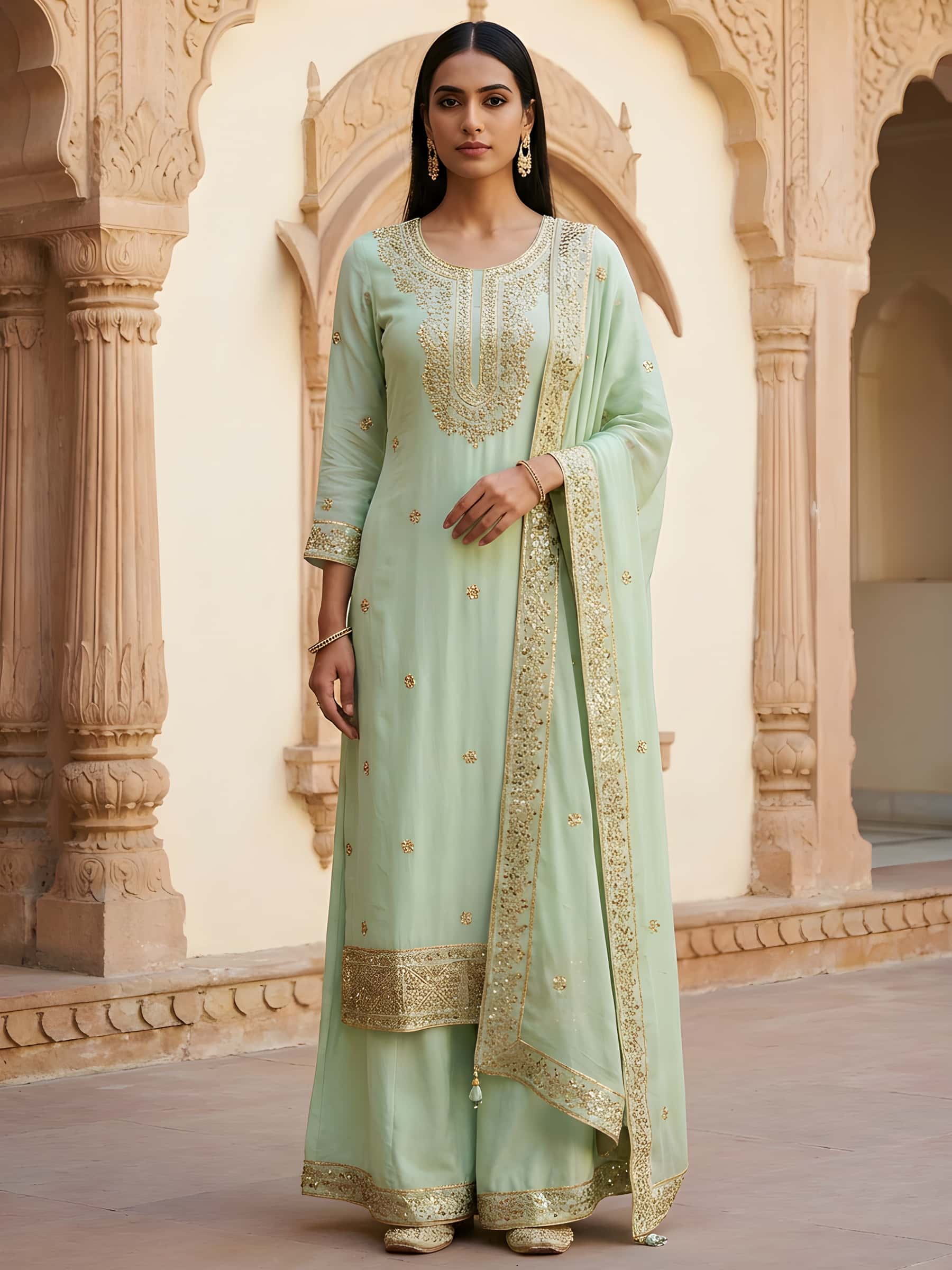 Lime Green Designer Palazzo Set
