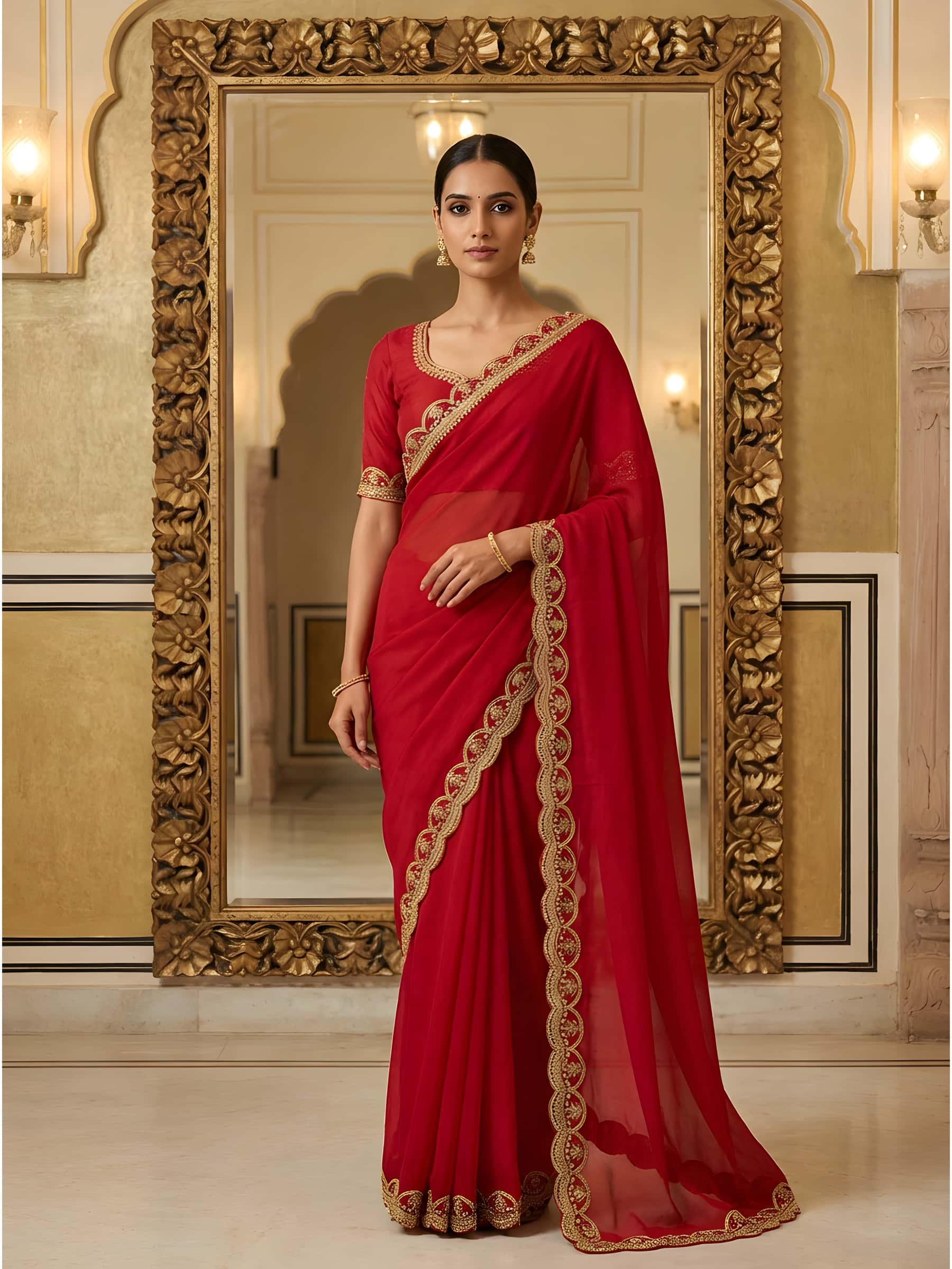 Marodi Handworked with Scallop Pure Organza Saree - Image 1