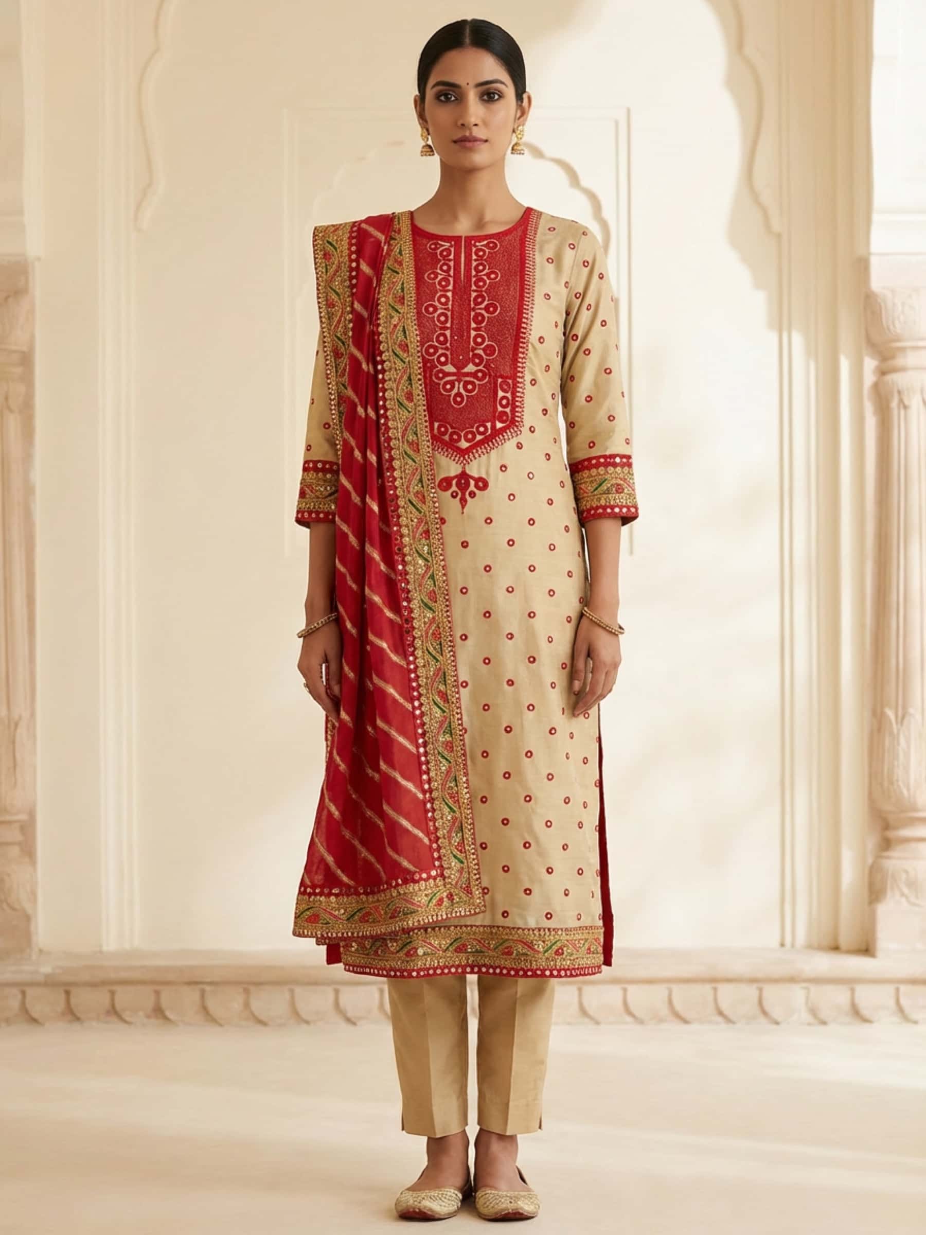 Marodi and Mirror Handworked Pure Silk Salwar Suit Set - Image 1