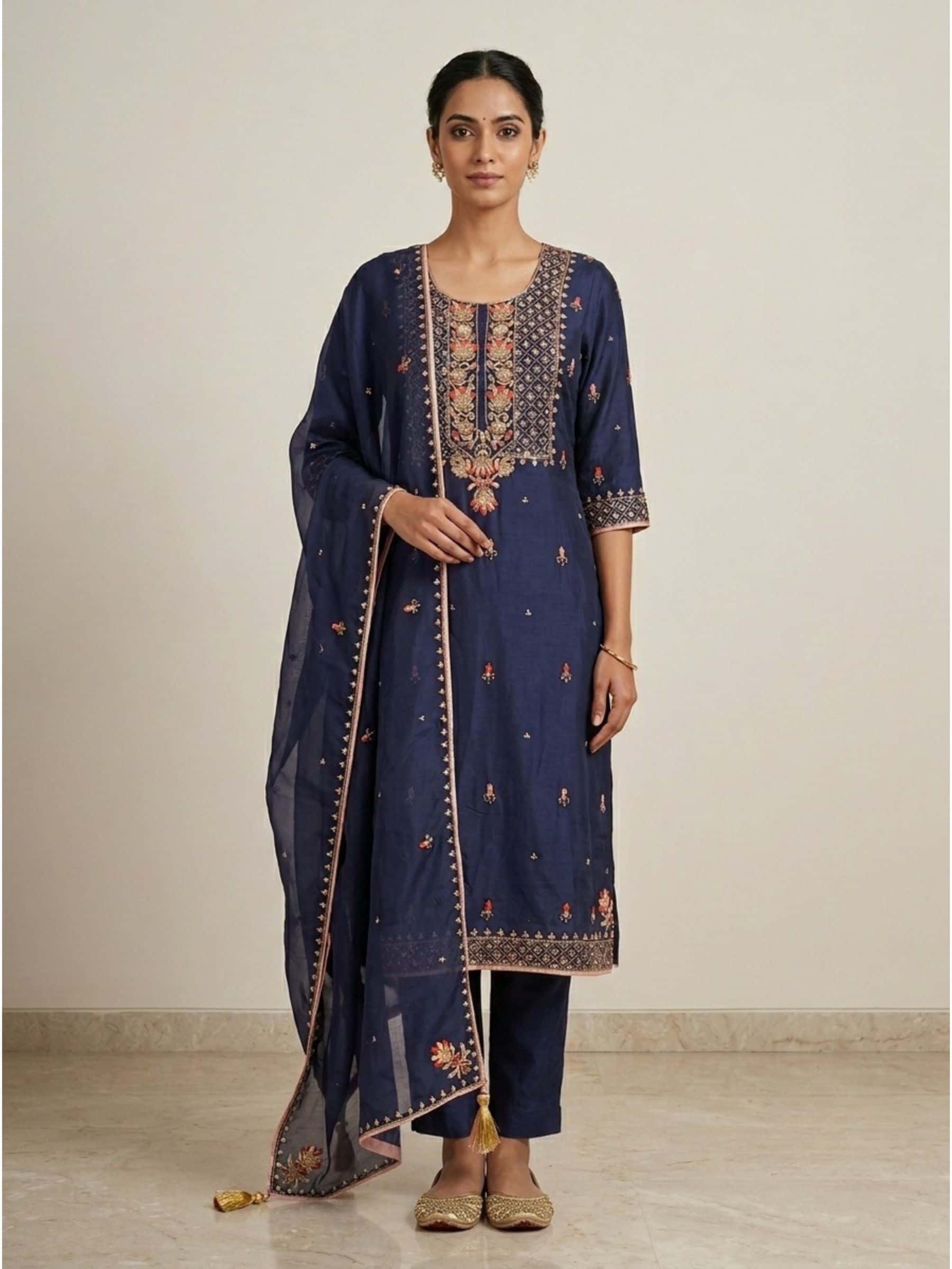 Midnight Blue Hand Embroidered Suit Set