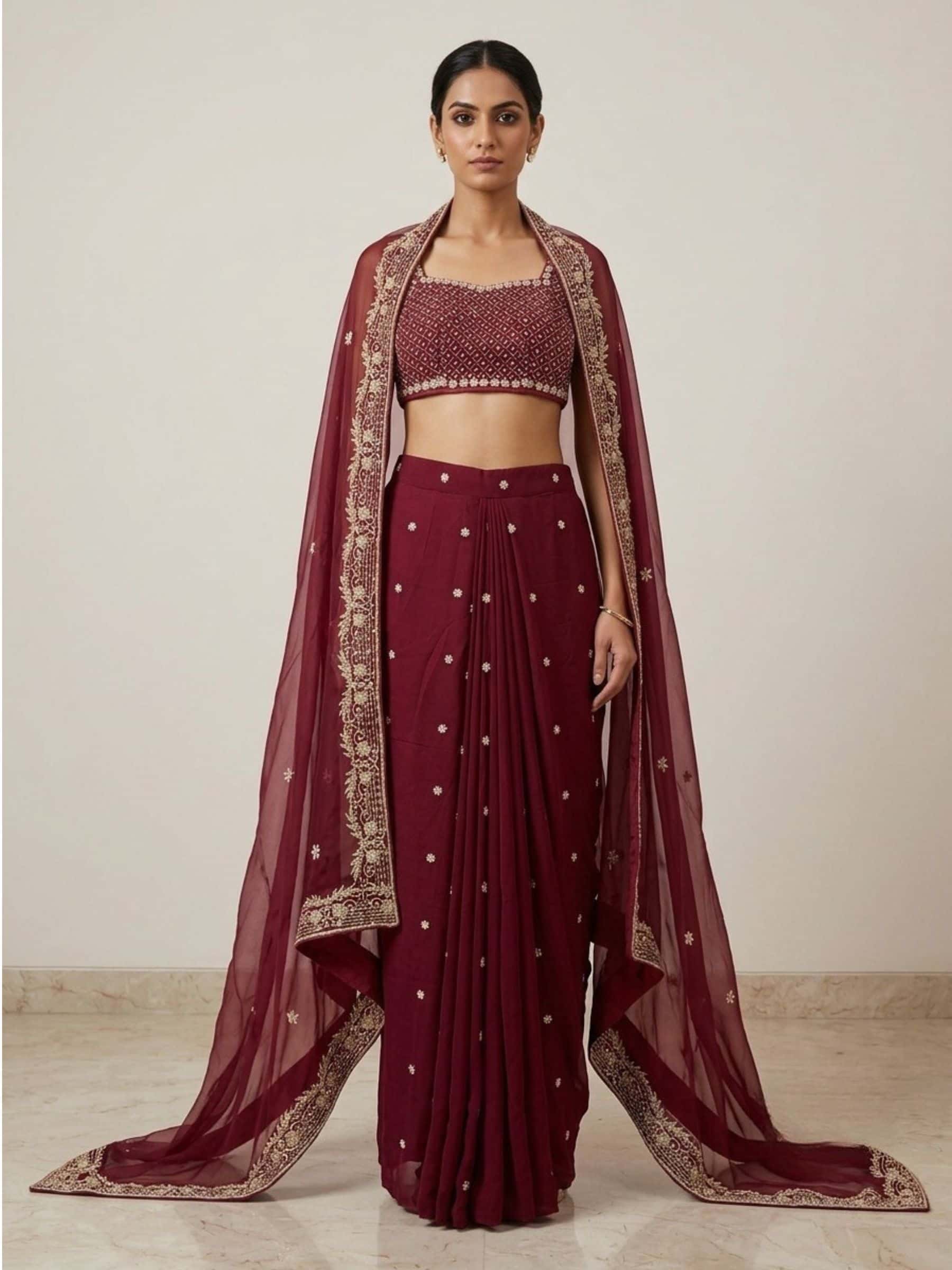 Modern Drape Skirt Ensemble in Pure Crepe - Image 1