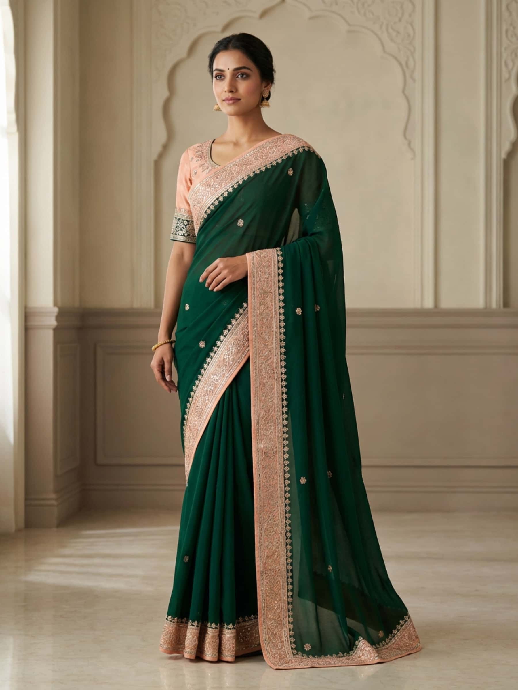 Mungya Green Fine Gota Work Handwork Saree - Image 1