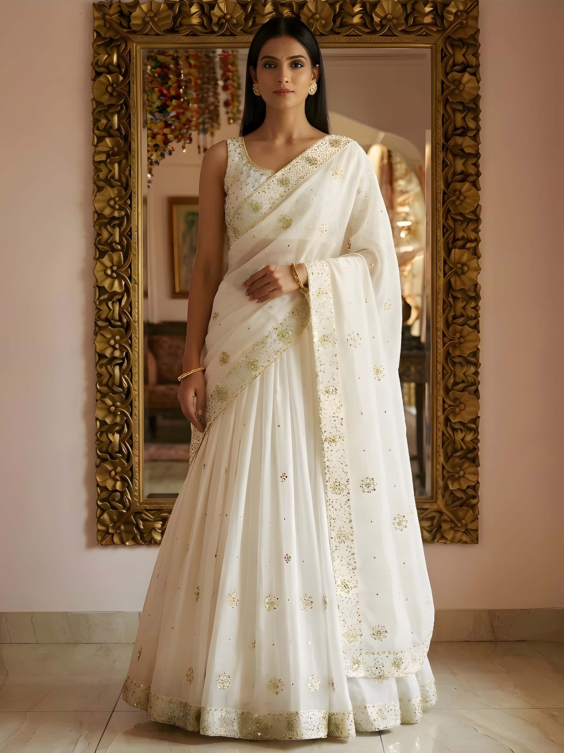 Nargis Lehenga Set in Platinum Chiffon and Organza - Image 1