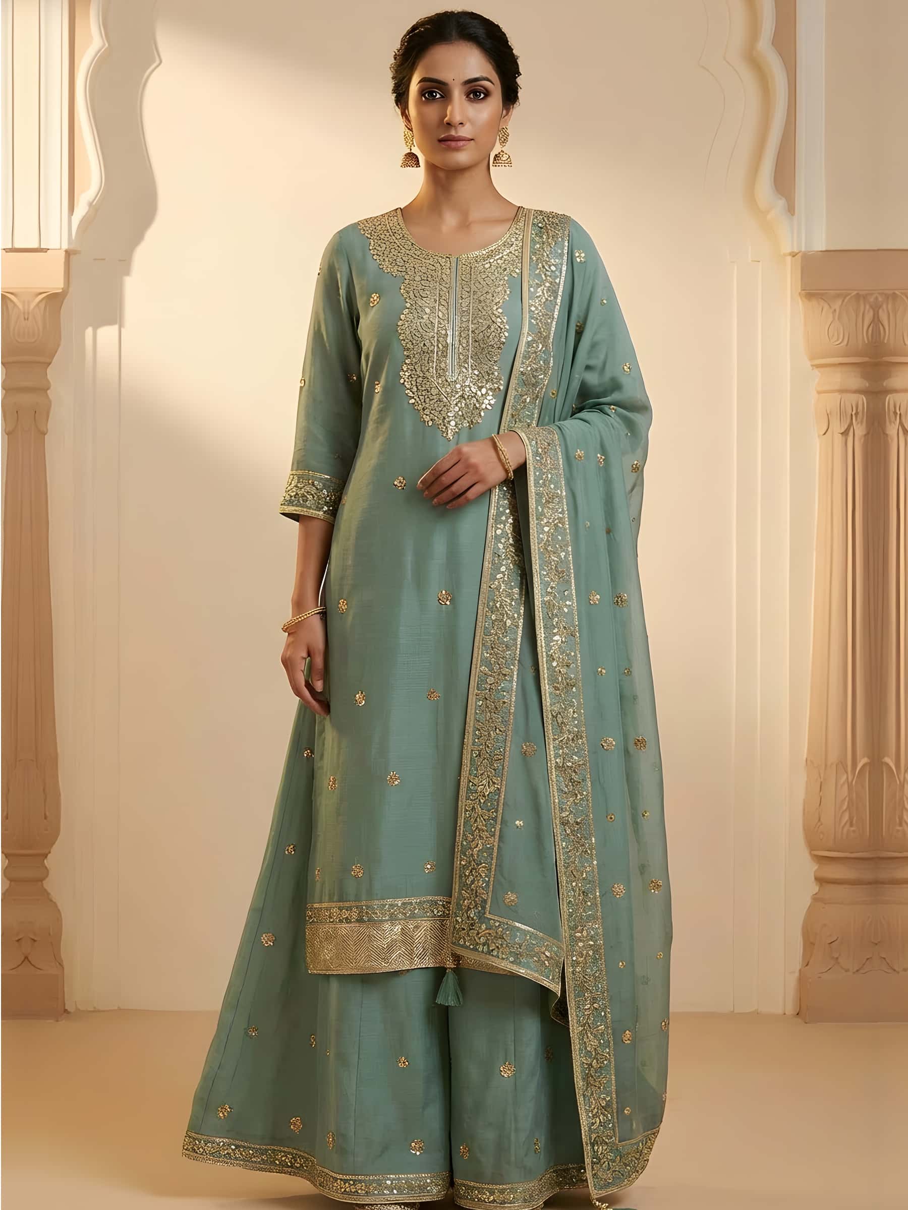 Olive Green Designer Palazzo Set