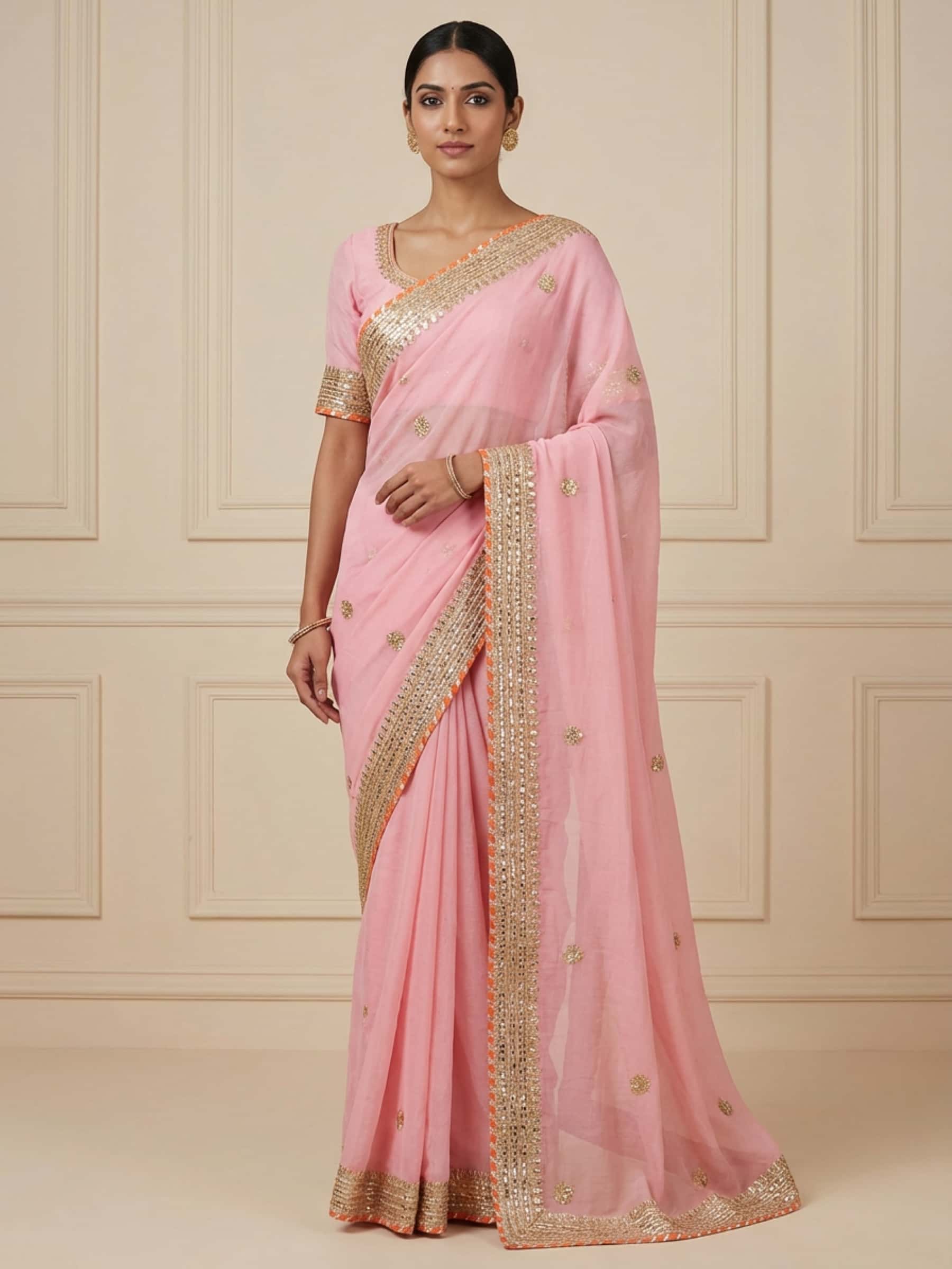 Pale Pretty Pink Delicate Gota Work Saree - Image 1