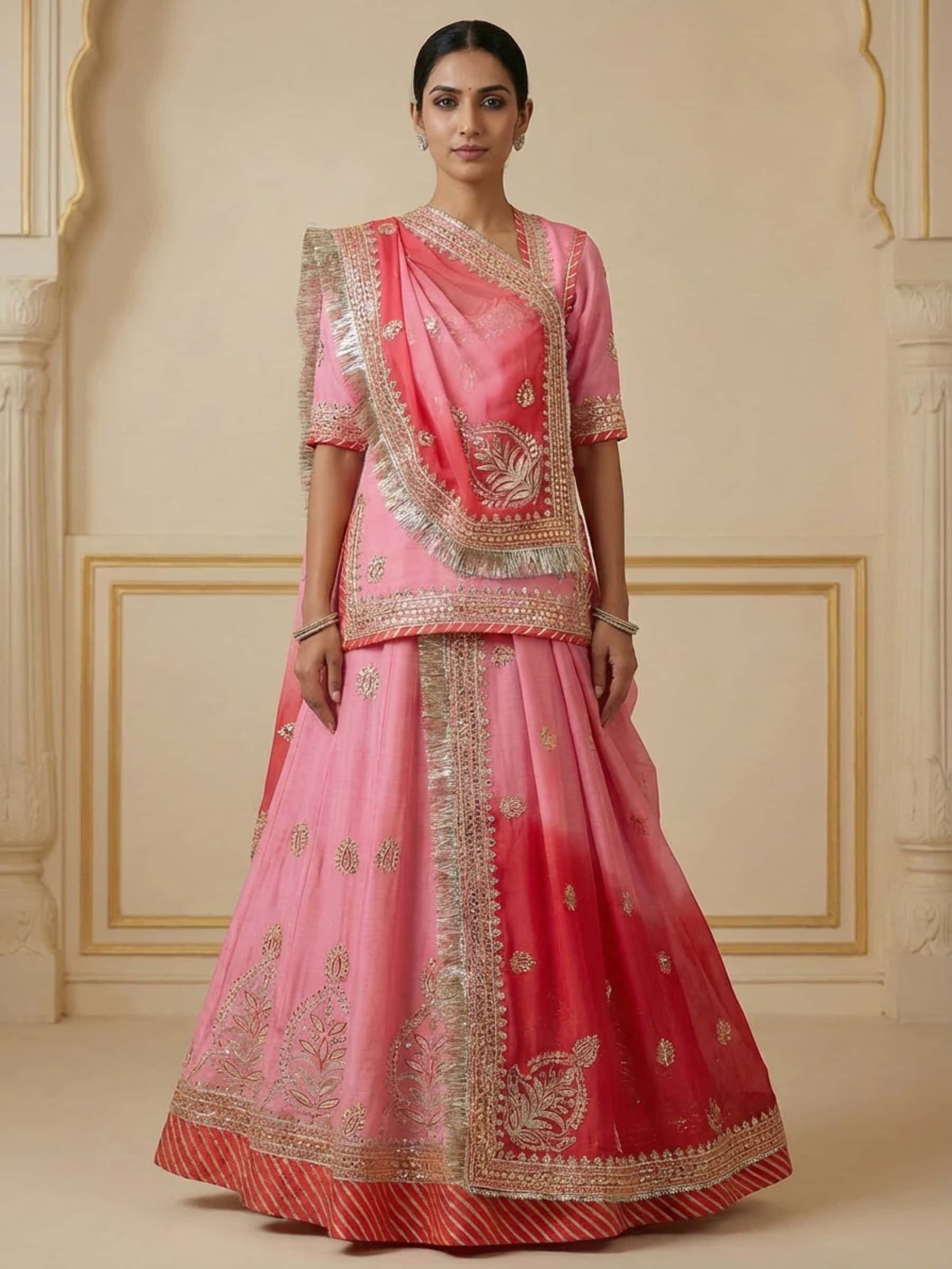 Passionate Pink Rajputi Dress Online in Fine Handwork - Image 1