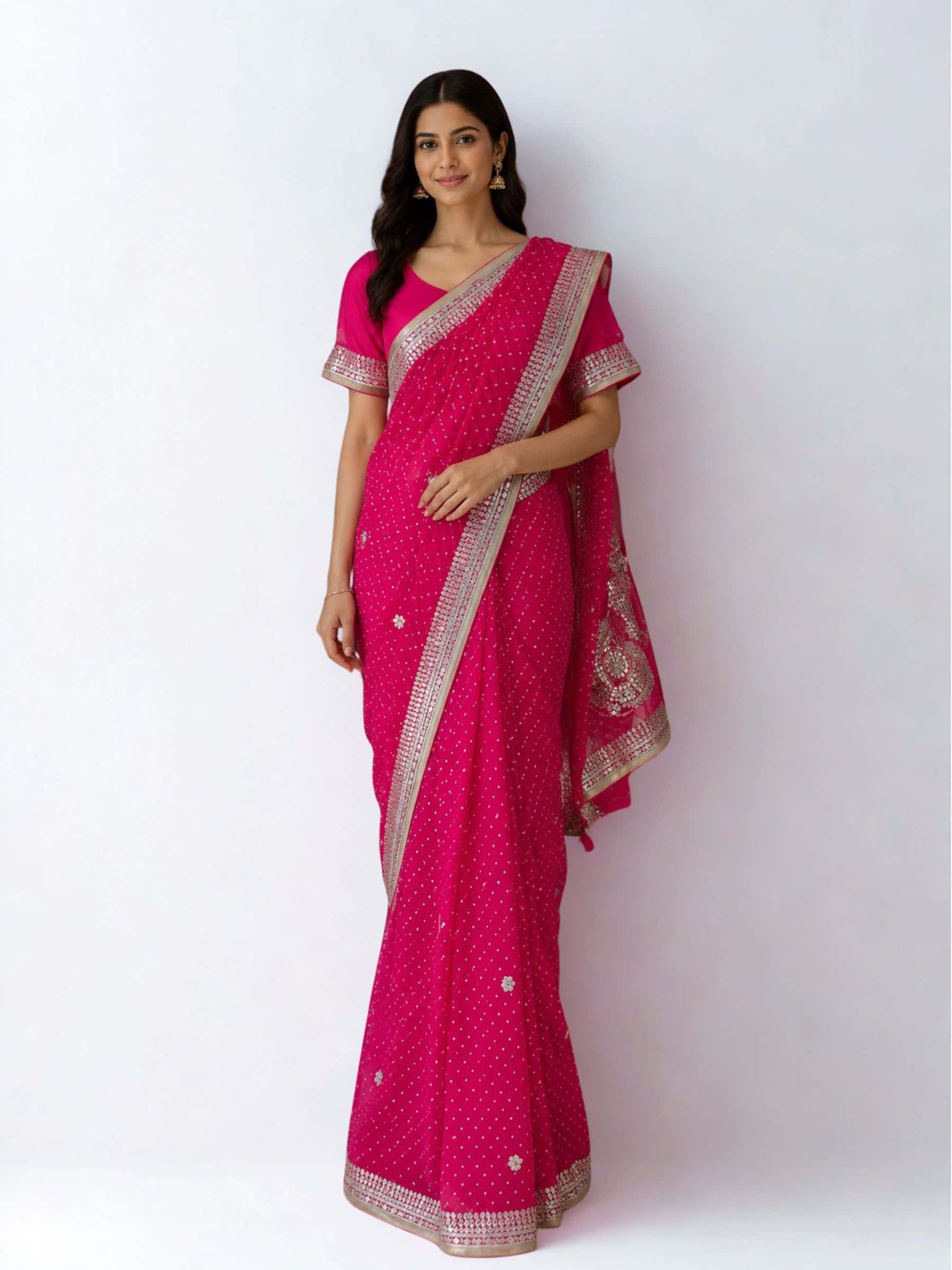 Pink Mothda Leheriya Saree With Beautiful Motifs - Image 1