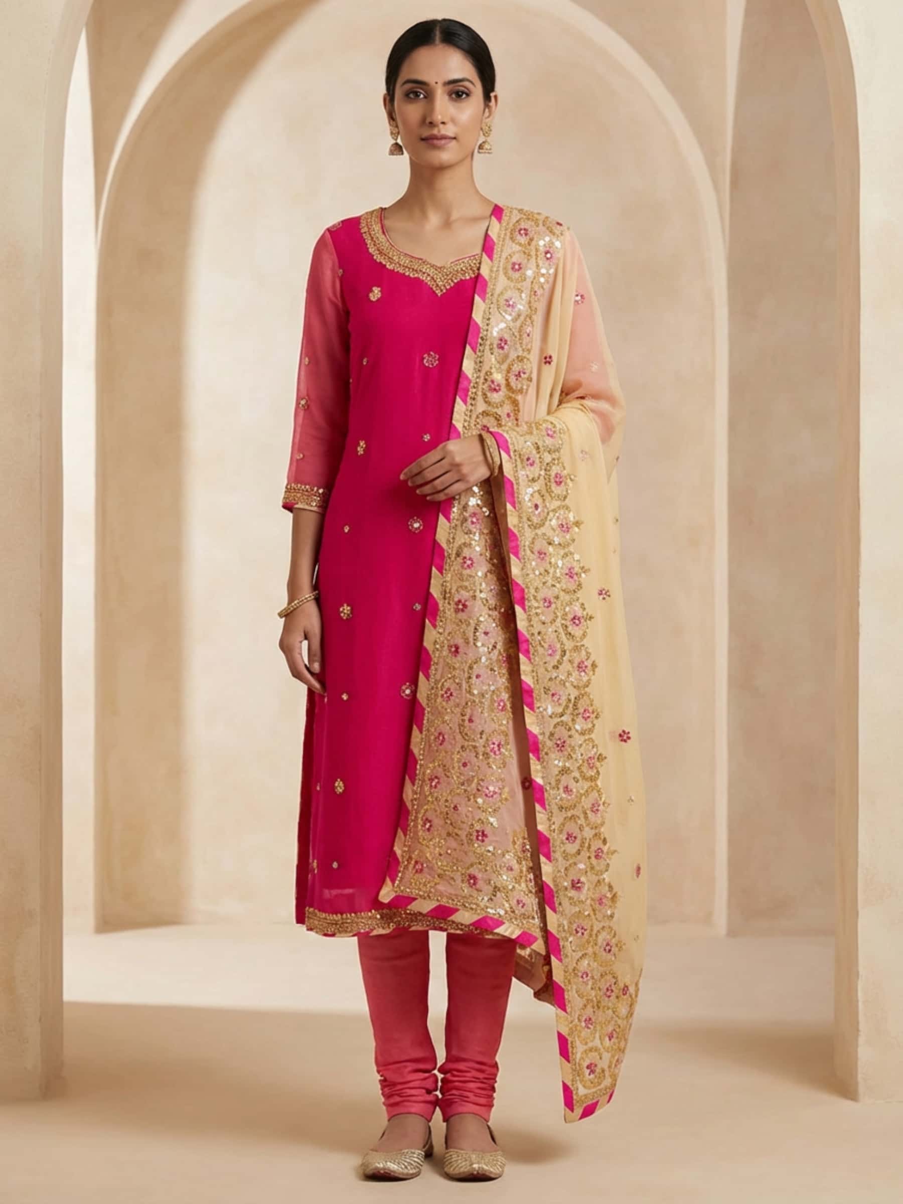 Pink Yellow Fine Gota Handworked Salwar Suit - Image 1