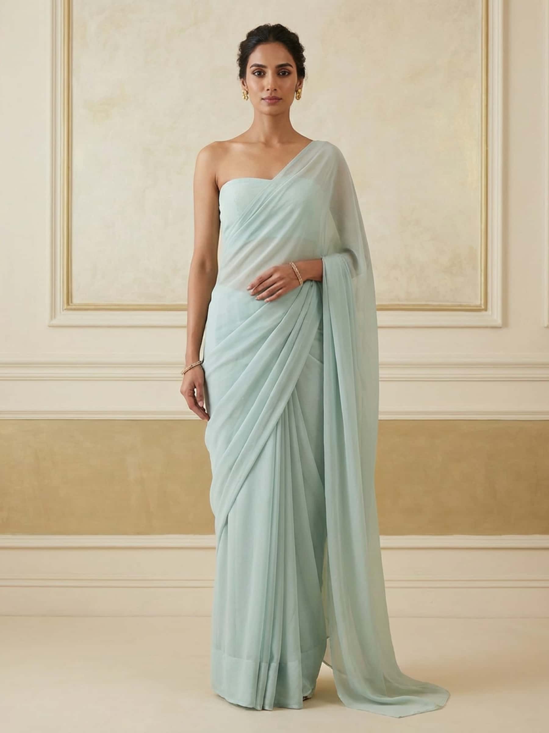 Platinum Chiffon Saree with Pure Crepe Blouse - Image 1