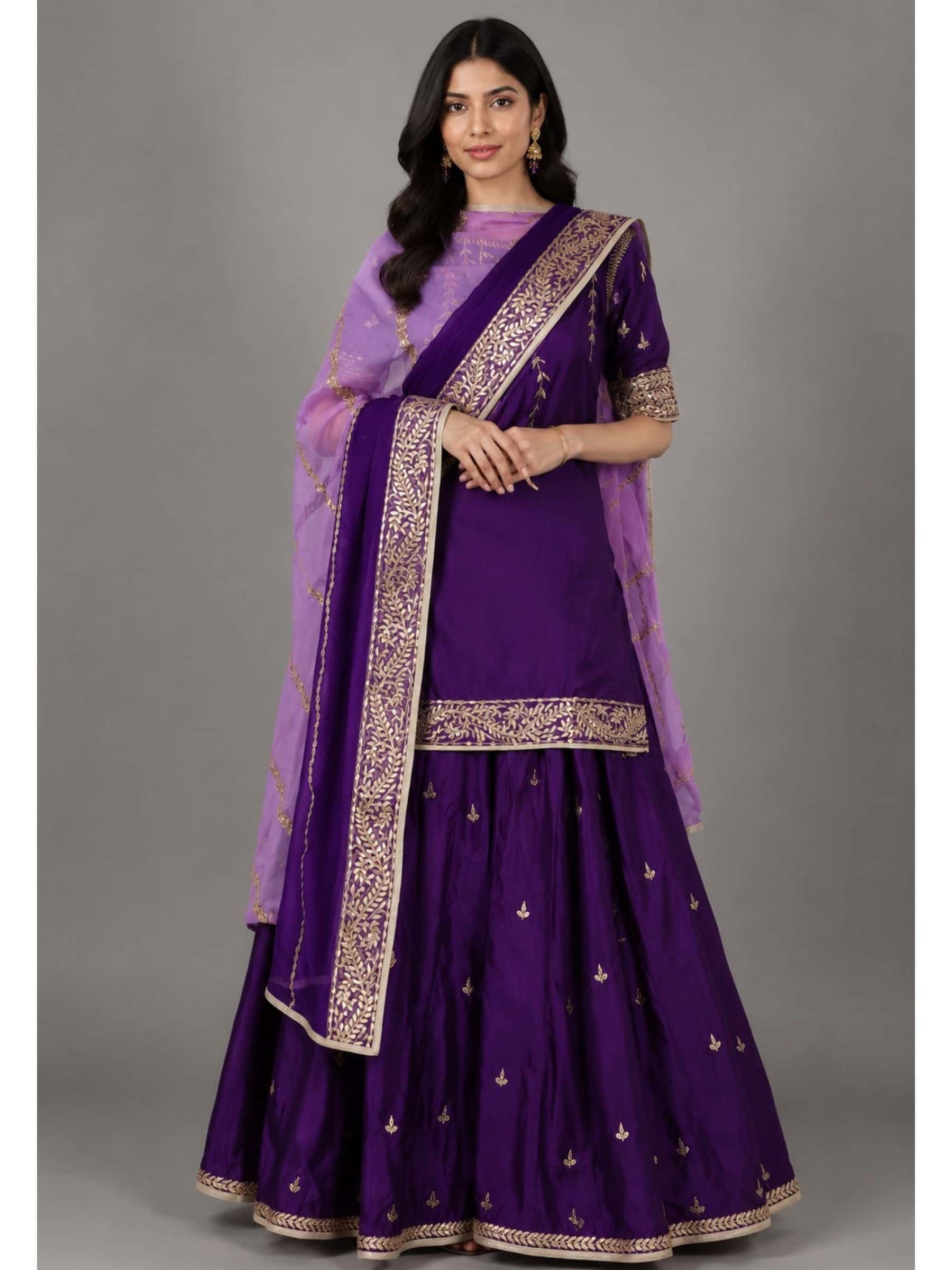 Pretty Purple Skirt Dress Set in Gota Work - Image 1