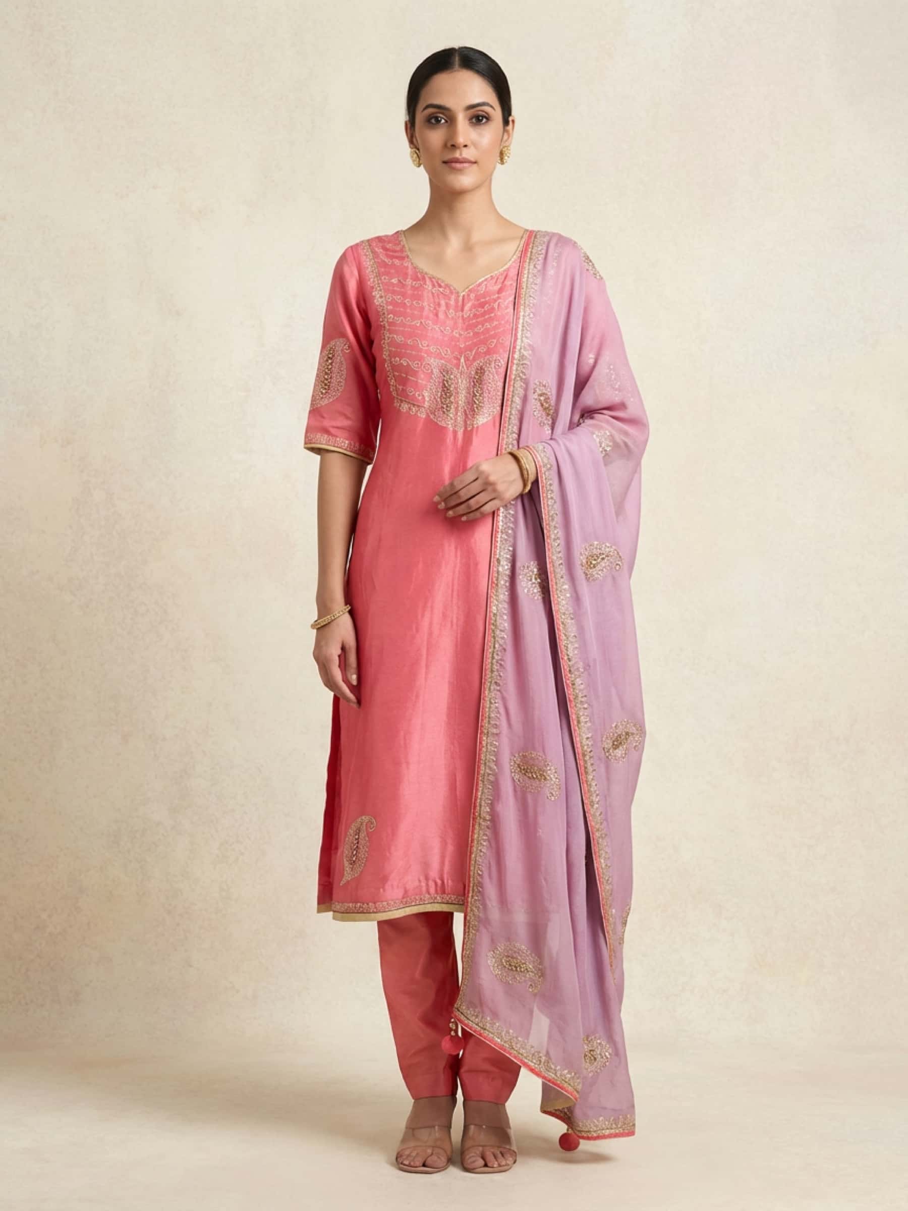 Pure Chanderi Silk Suit with Aari Hand Work - Image 1