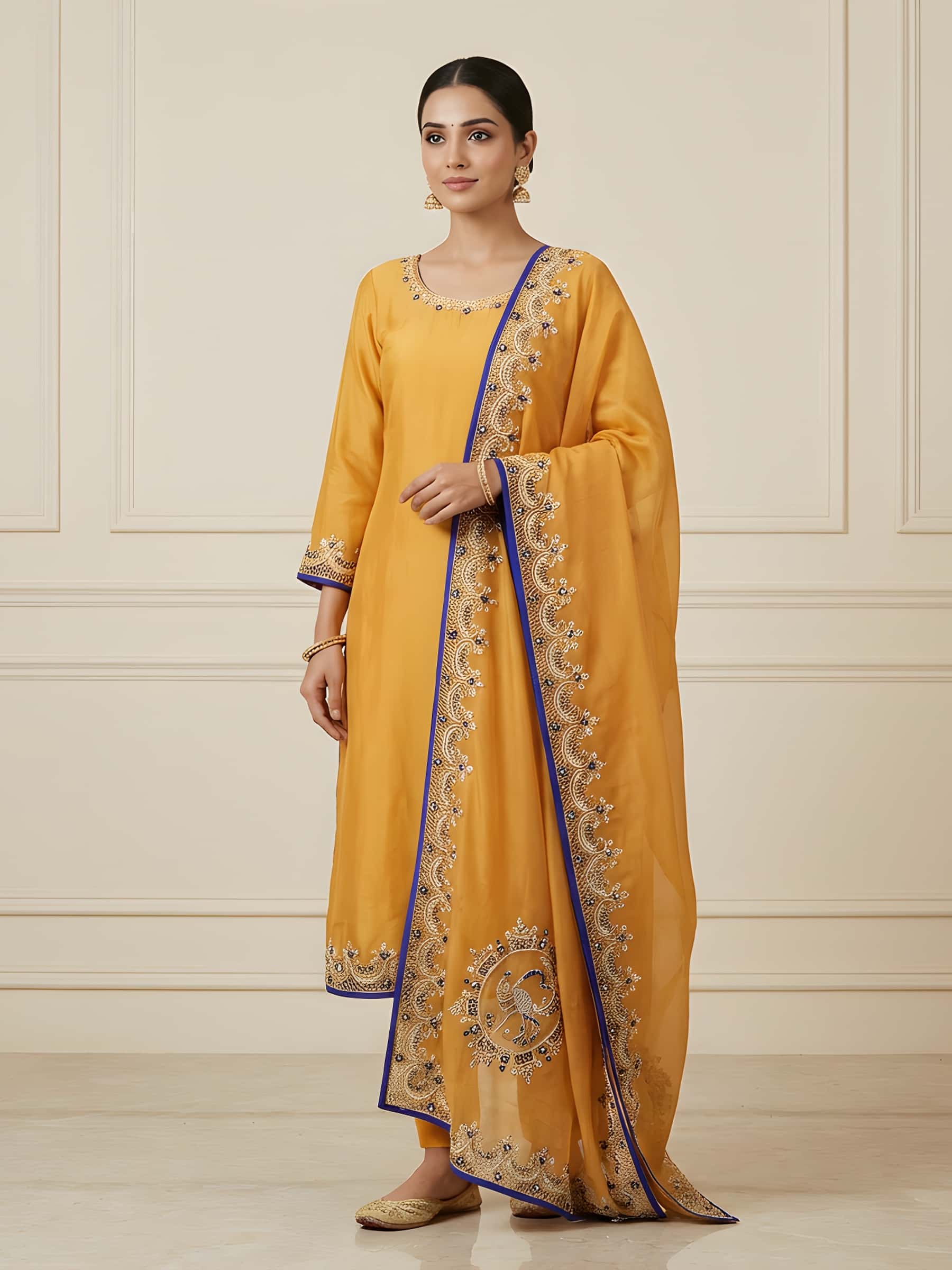 Pure Organza and Crepe Suit with Fine Aari Zardozi Handwork - Image 1