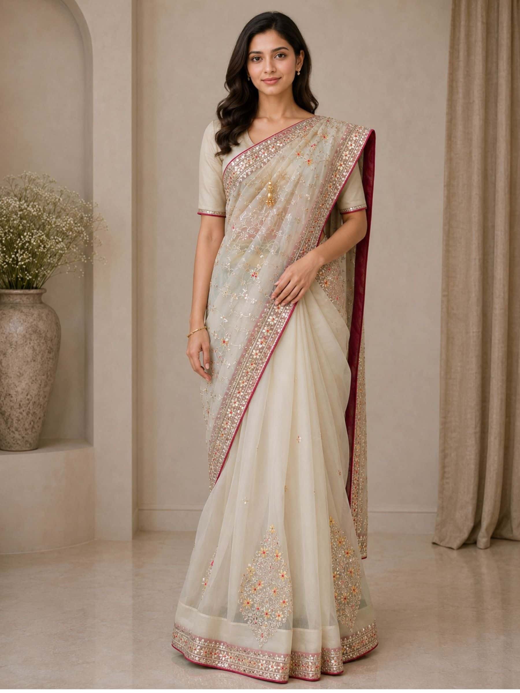 Pure Organza saree in rich motif and jaal work - Image 1