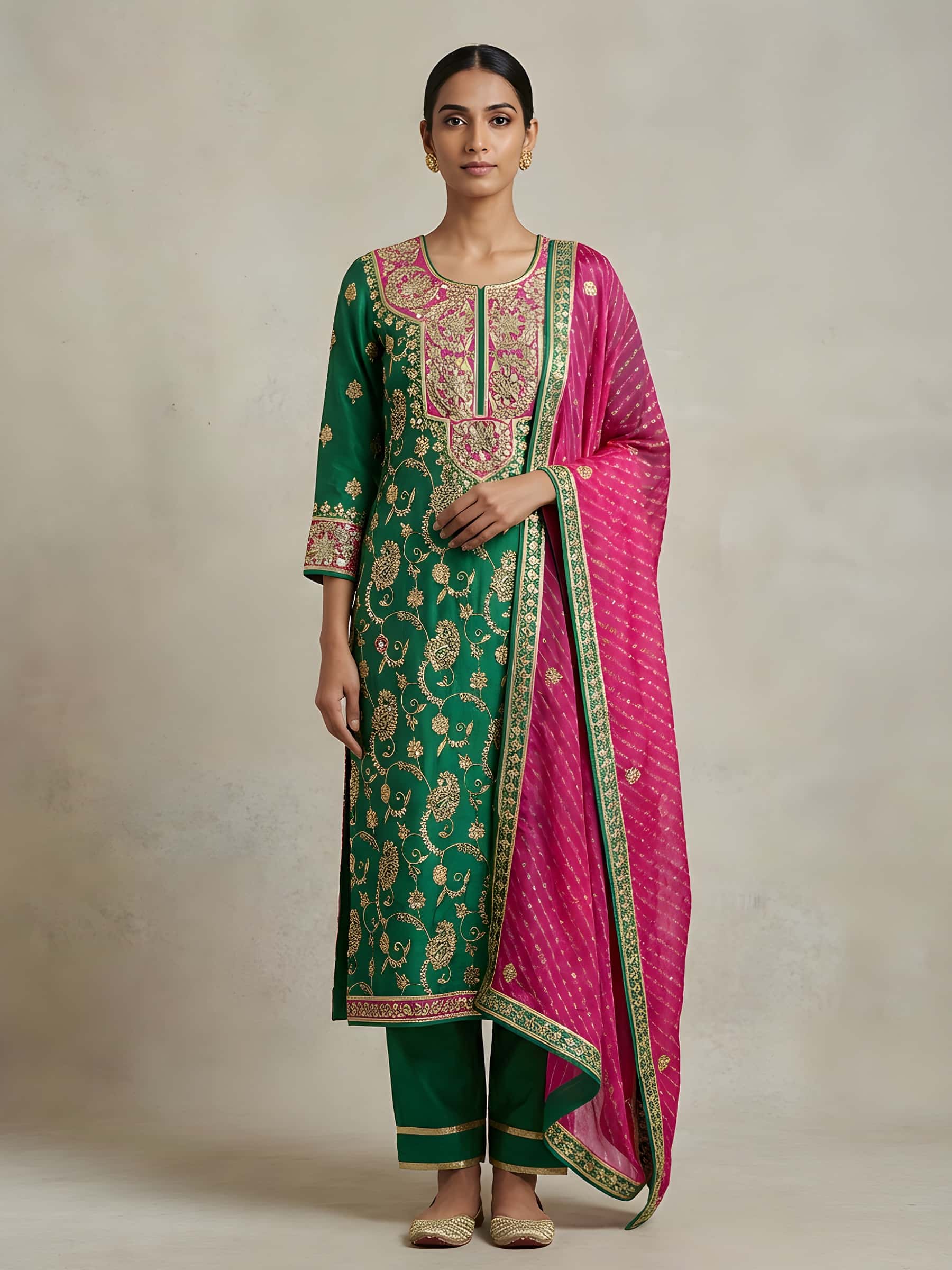 Pure Raw Silk Suit Set with Fine Jaal Design - Image 1