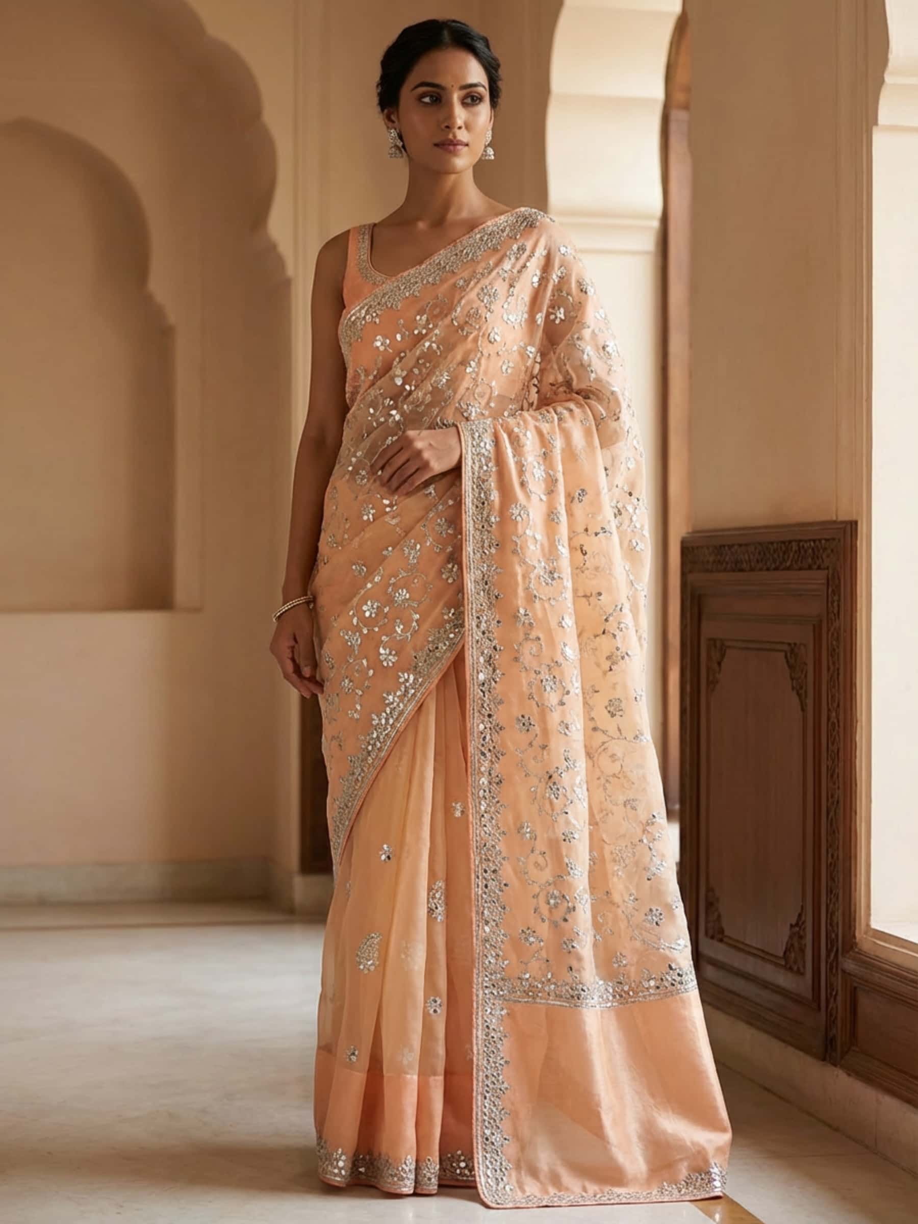 Pure organza saree with fine gota jaal handwork - Image 1