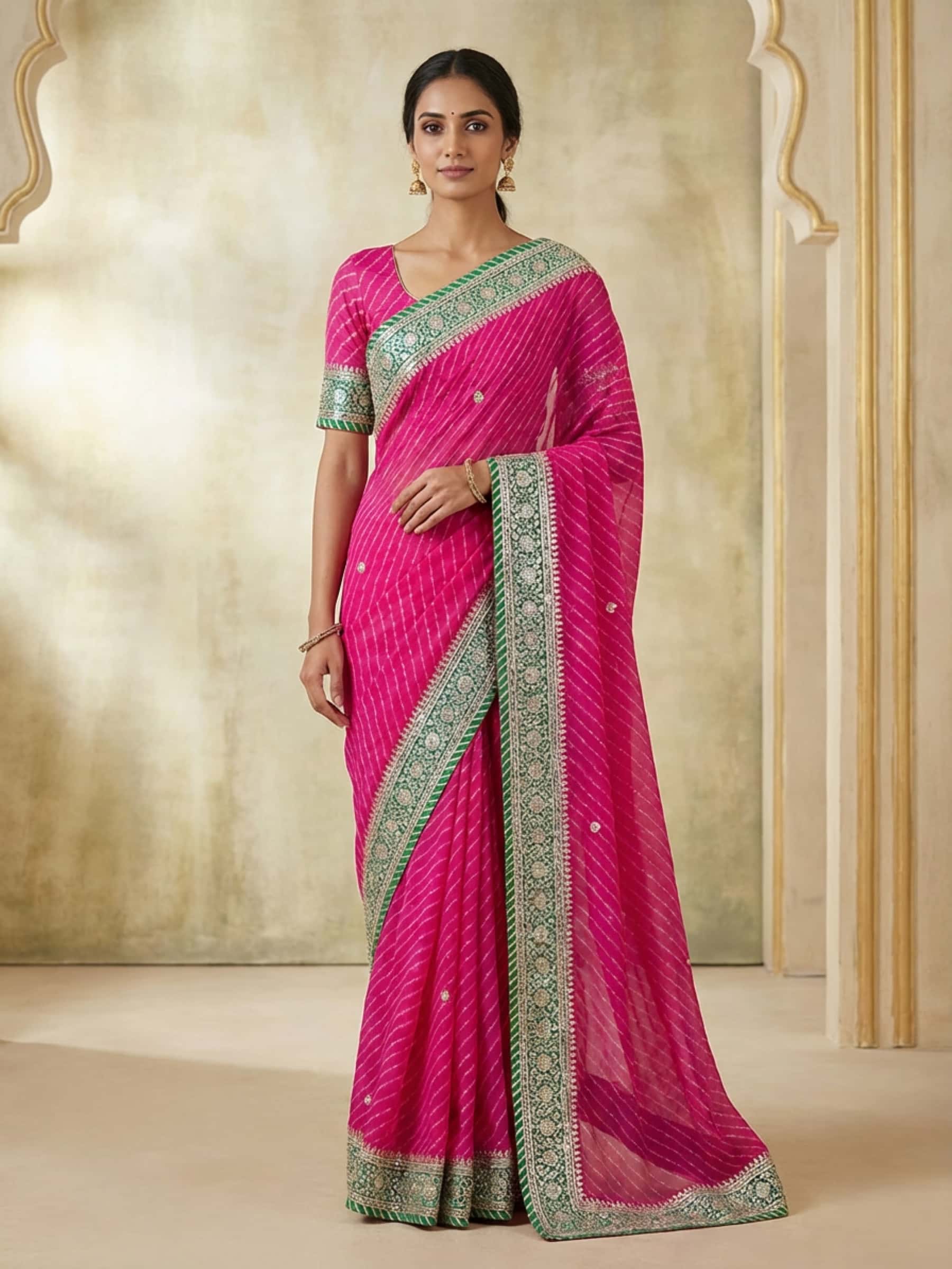 Rani Mothda Saree in Pure Georgette and Gota Handwork - Image 1
