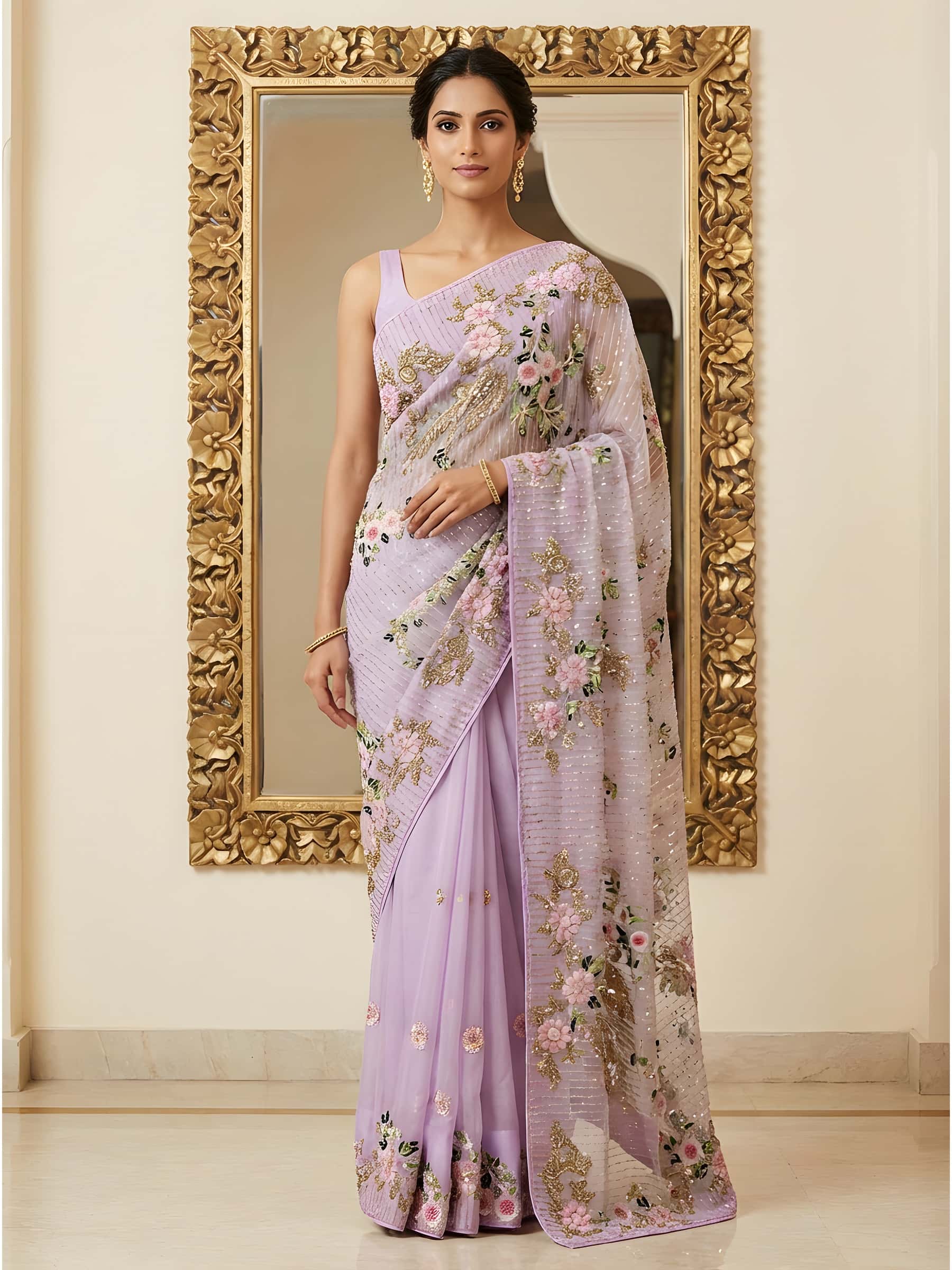 Resham Noor Hand Embroidered Designer Saree - Image 1