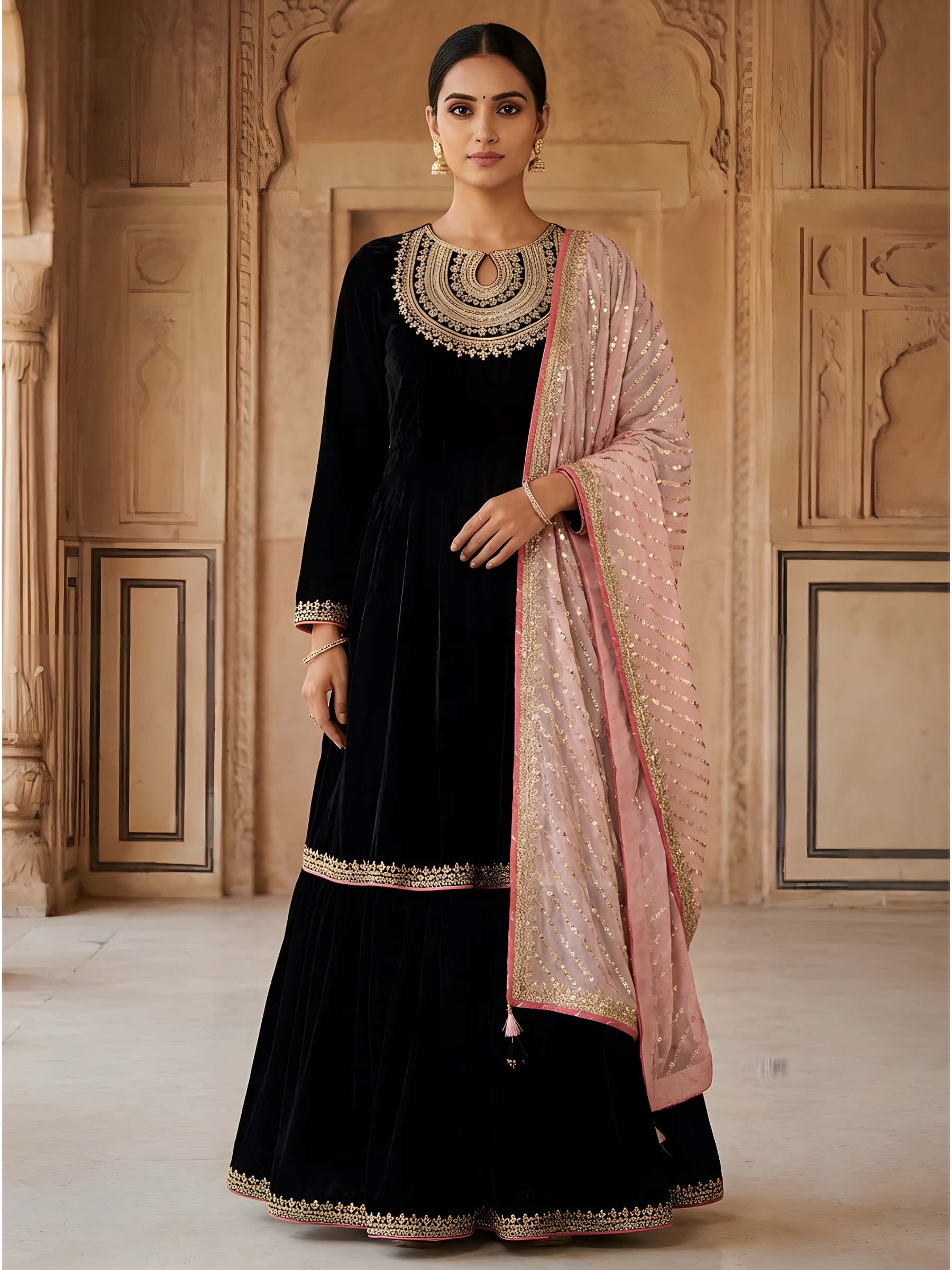 Rich Designer Embroidered Dupatta Dress Set - Image 1