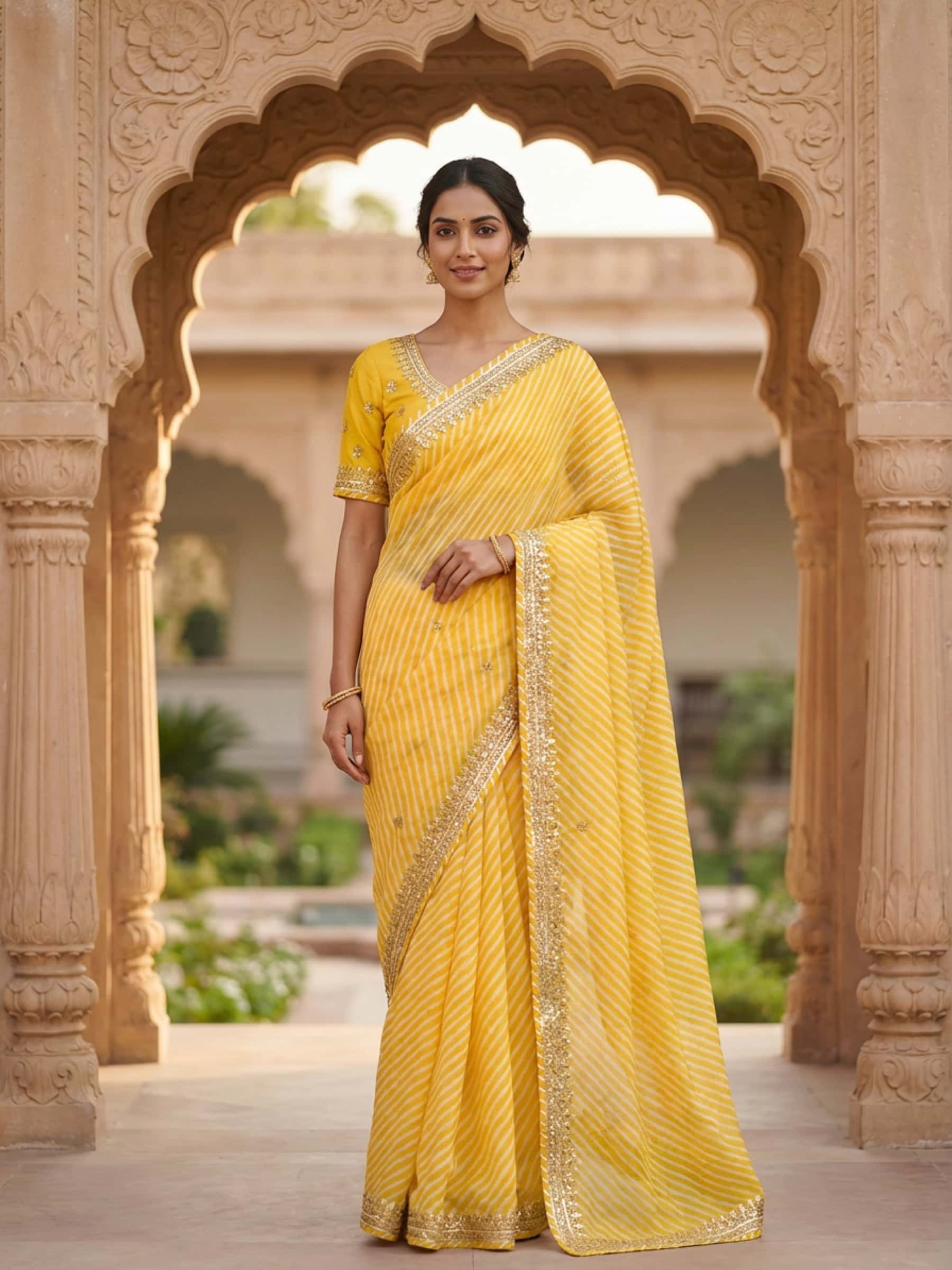 Rich Gota Danka Handwork Yellow Leheriya Saree