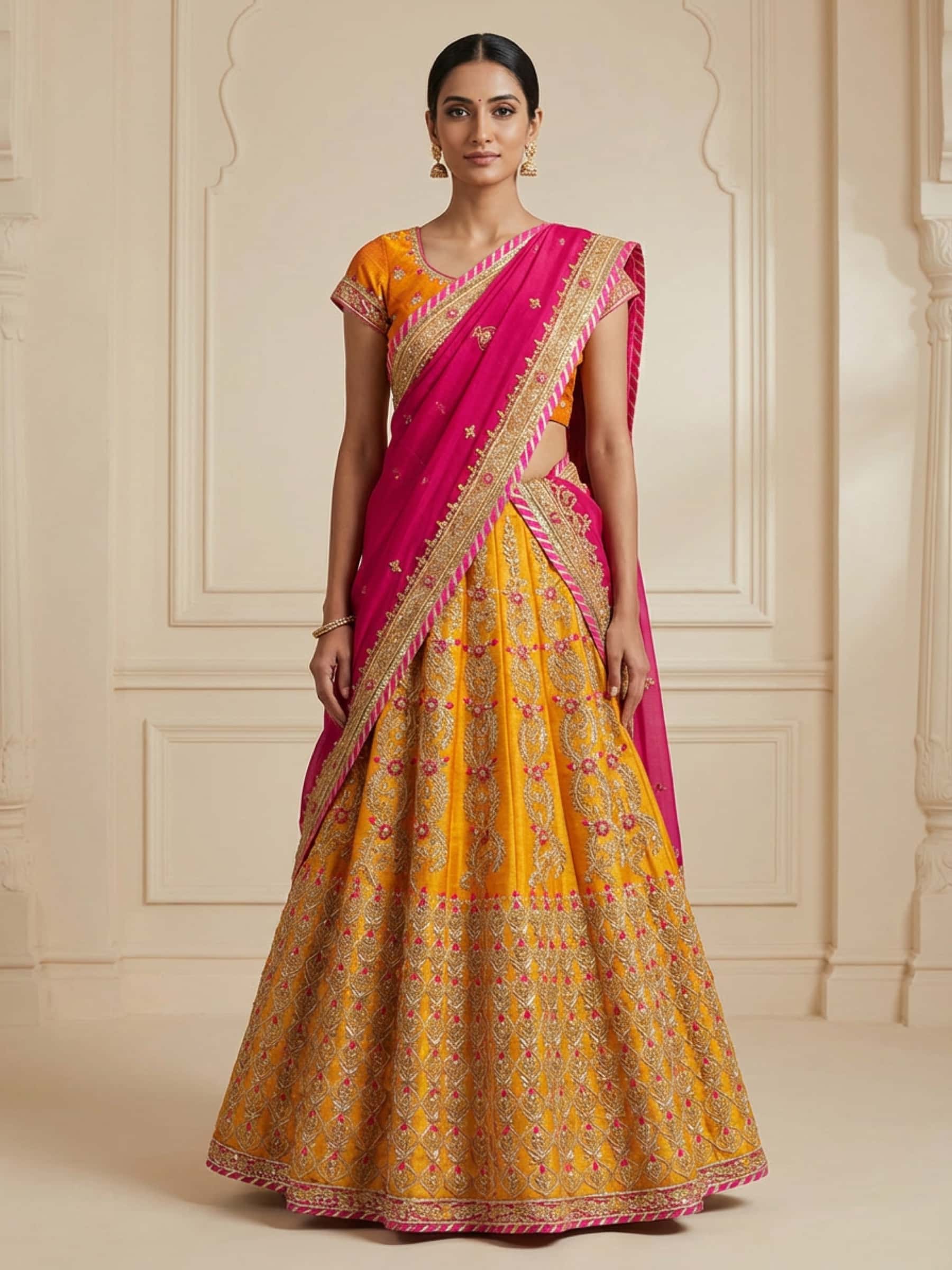 Rich Ribbon Gota Zardozi Worked Wedding Lehenga - Image 1