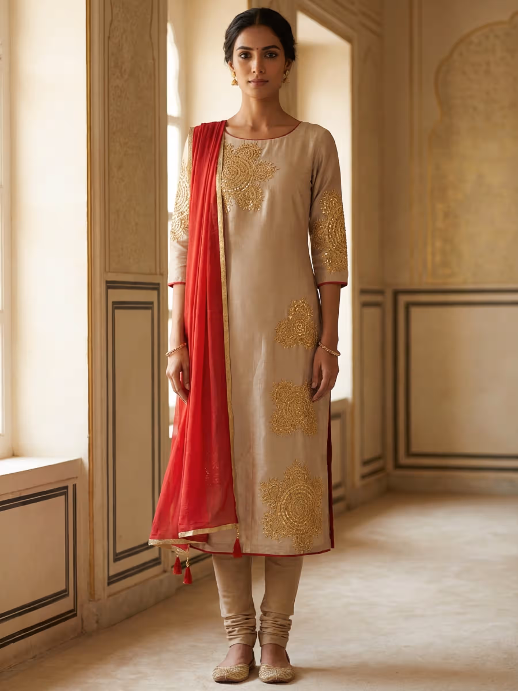 Rich Silk Suit Set in Striking Contrast Colors - Image 1