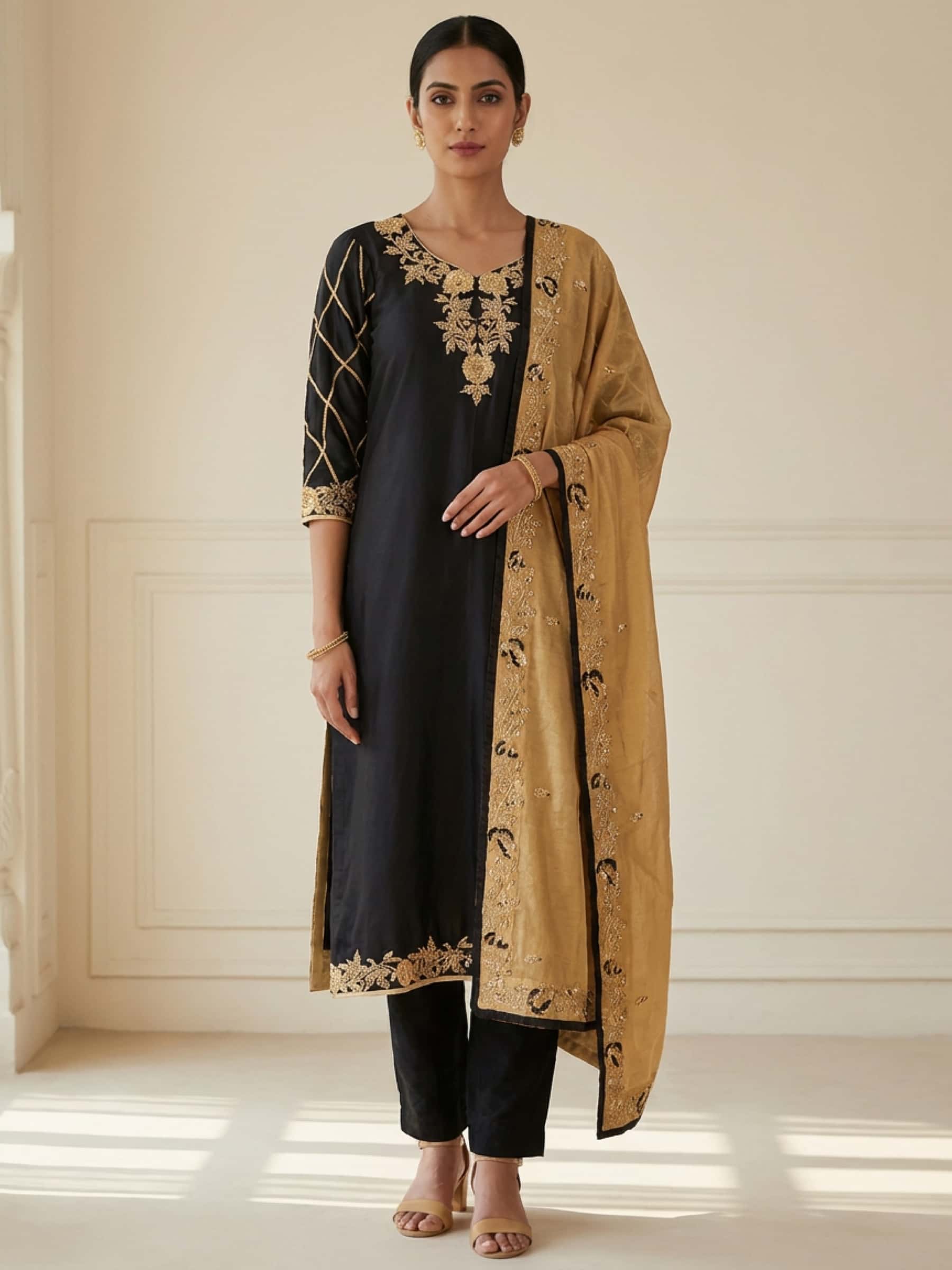 Royal Black Rich Zardozi Salwar Suit - Image 1