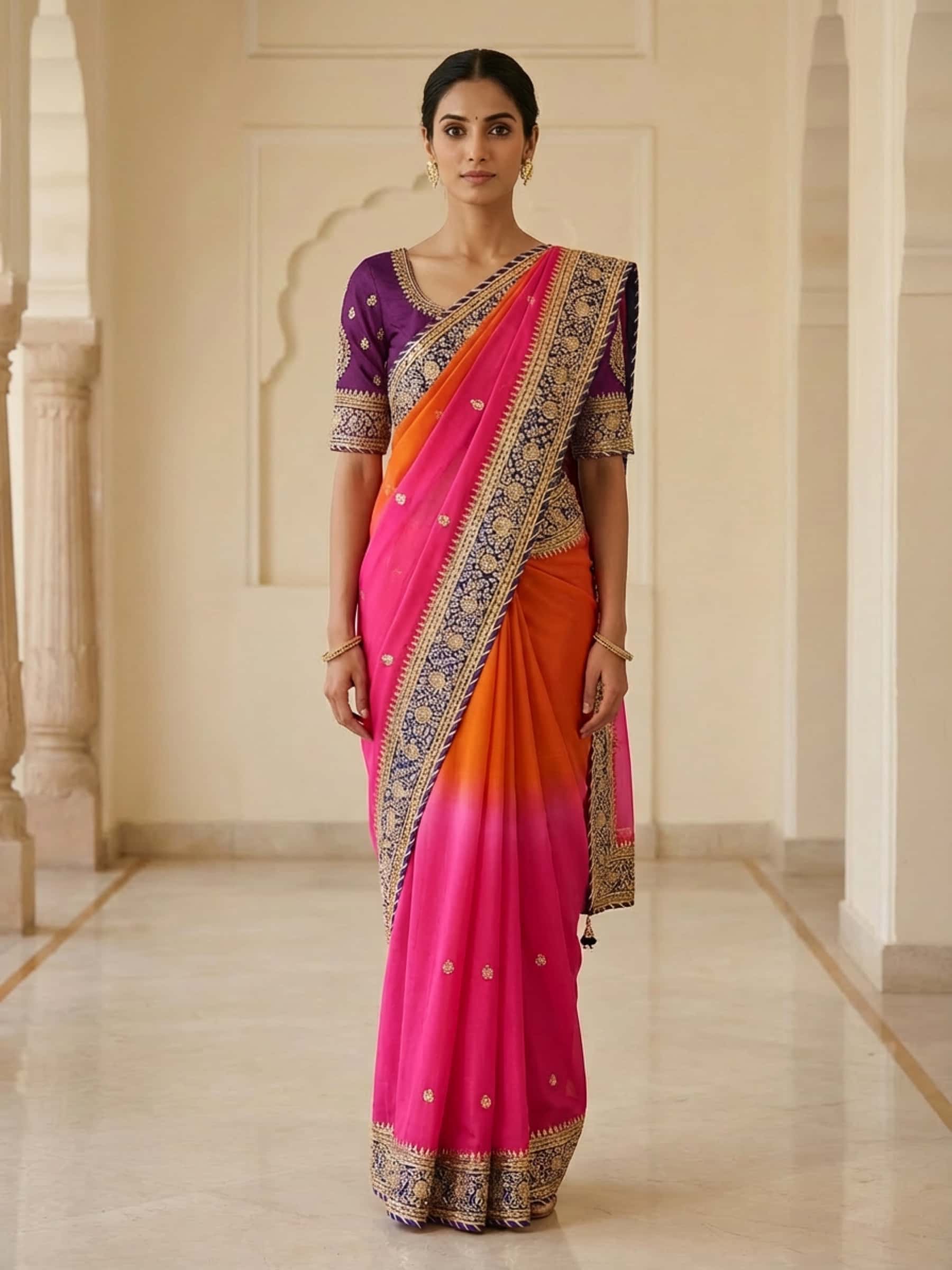 Shaded beautiful fine Gota work handwork saree - Image 1