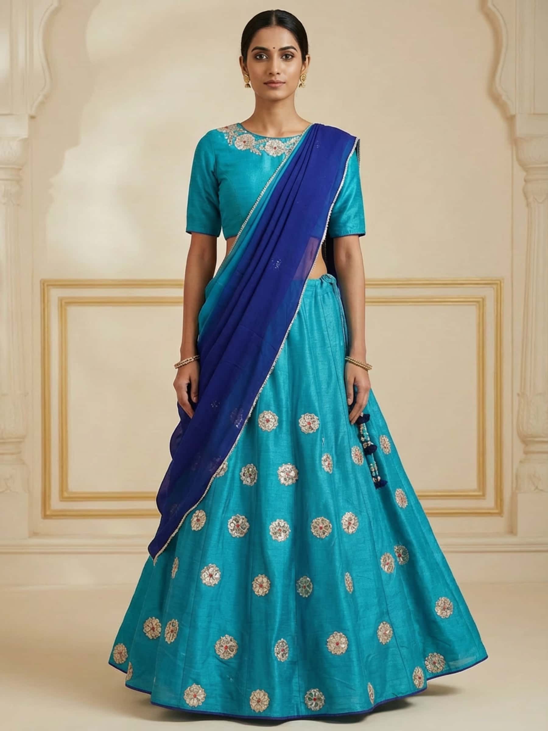 Stylish Turquoise Blue Skirt Crop Top Set - Image 1