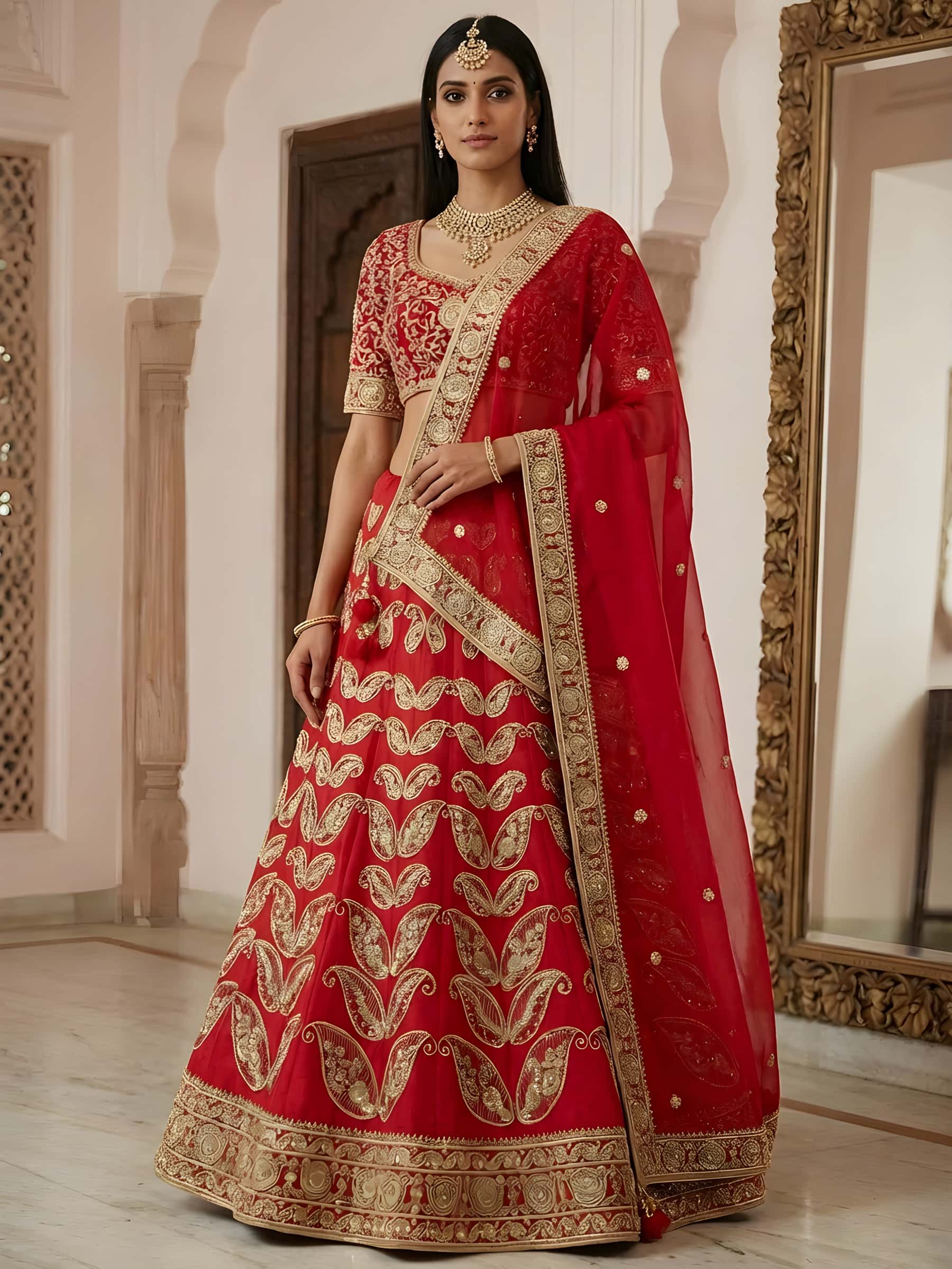 The Red Bridal Lehenga - Image 1