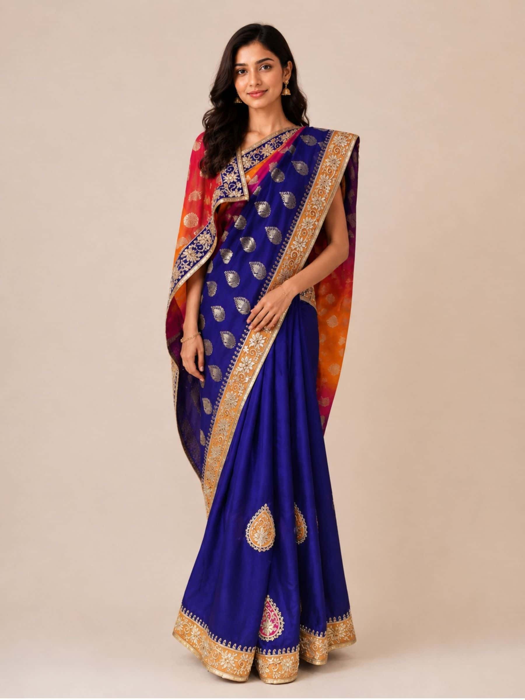 Vibrant Multicolored Half Half Style Designer Saree