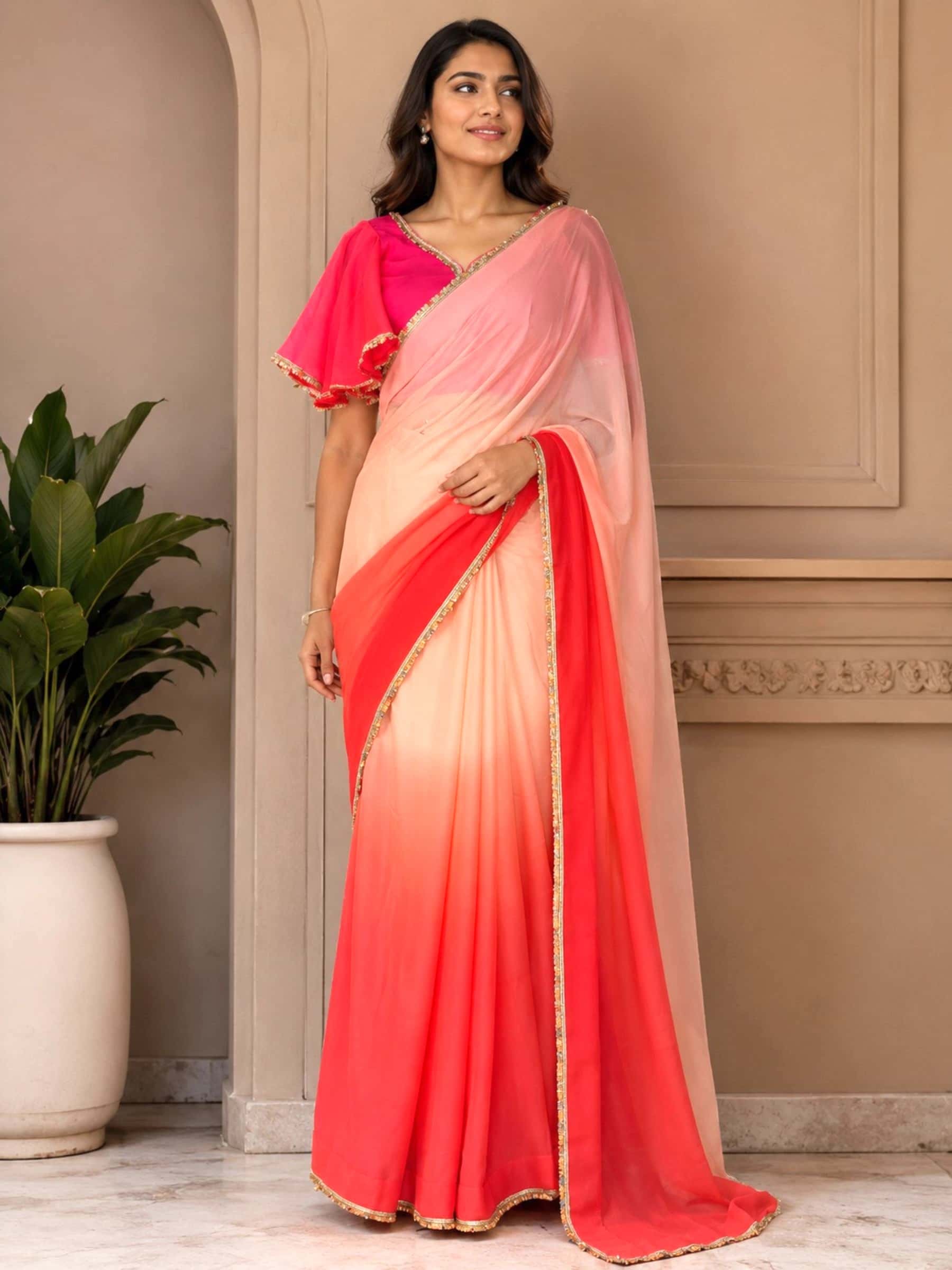 Vibrant Ombre Saree in Platinum Chiffon - Image 1