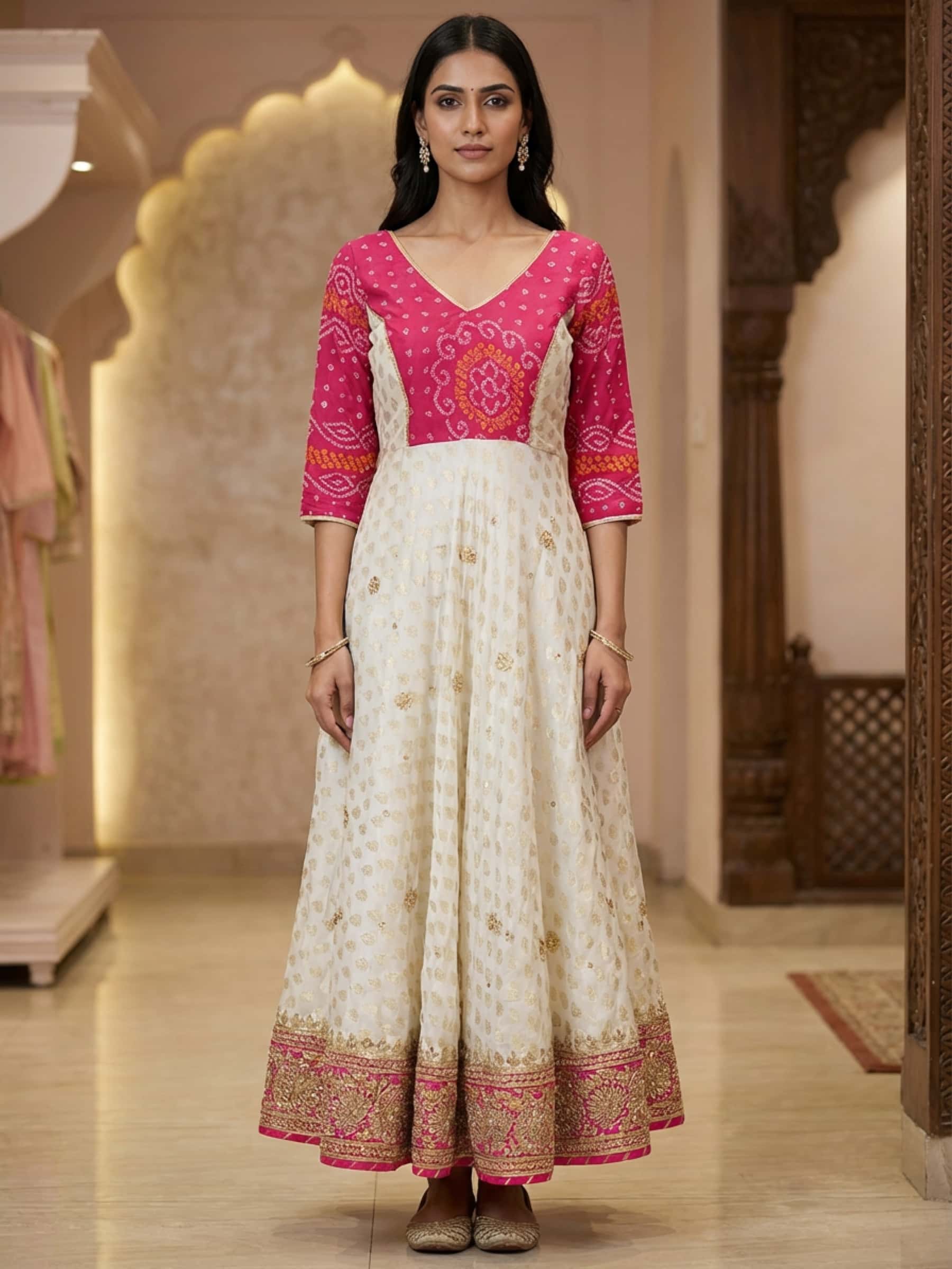 White Designer Banarasi Anarkali