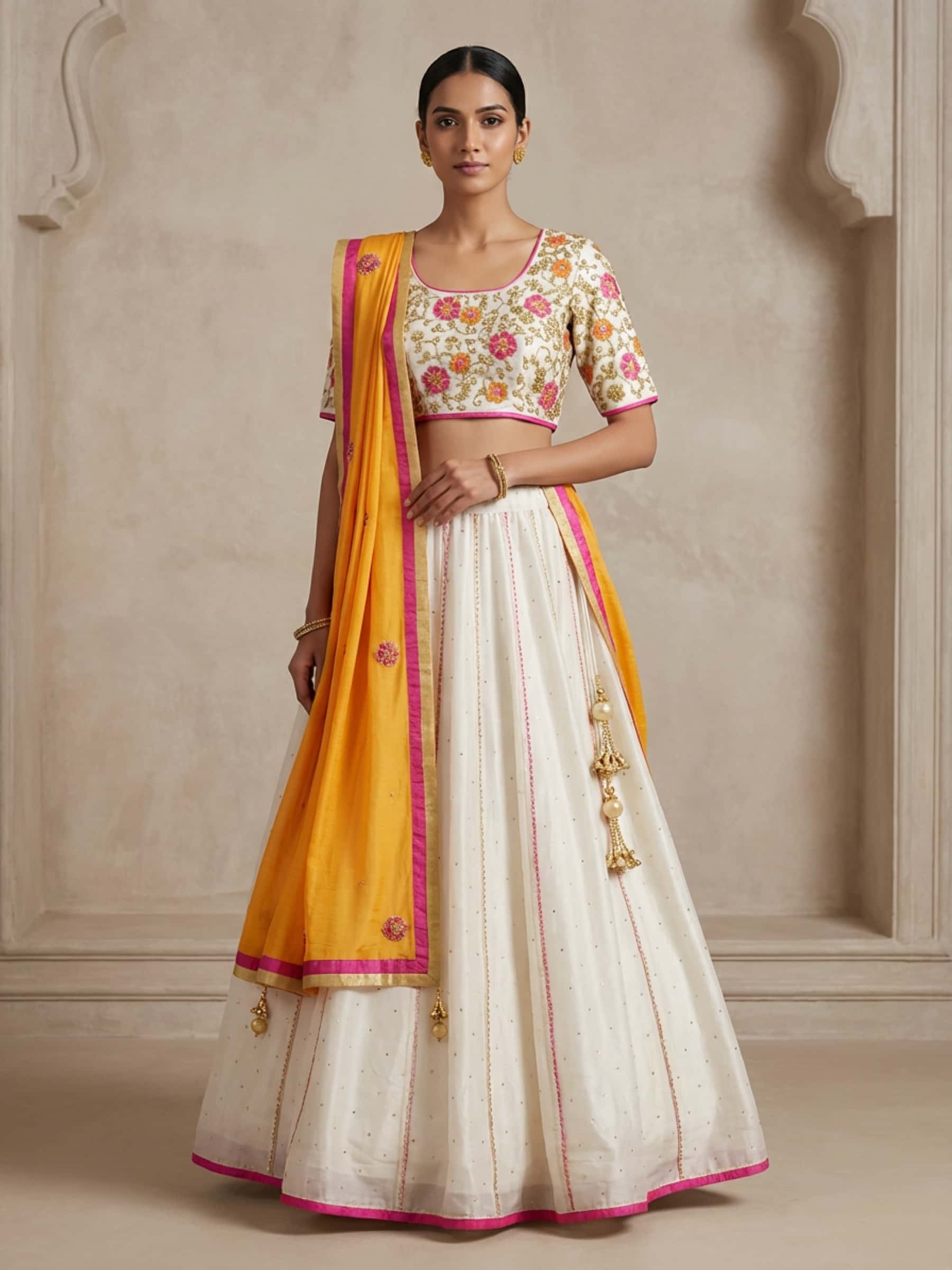 Witty White Lehengas with Orange and Pink - Image 1