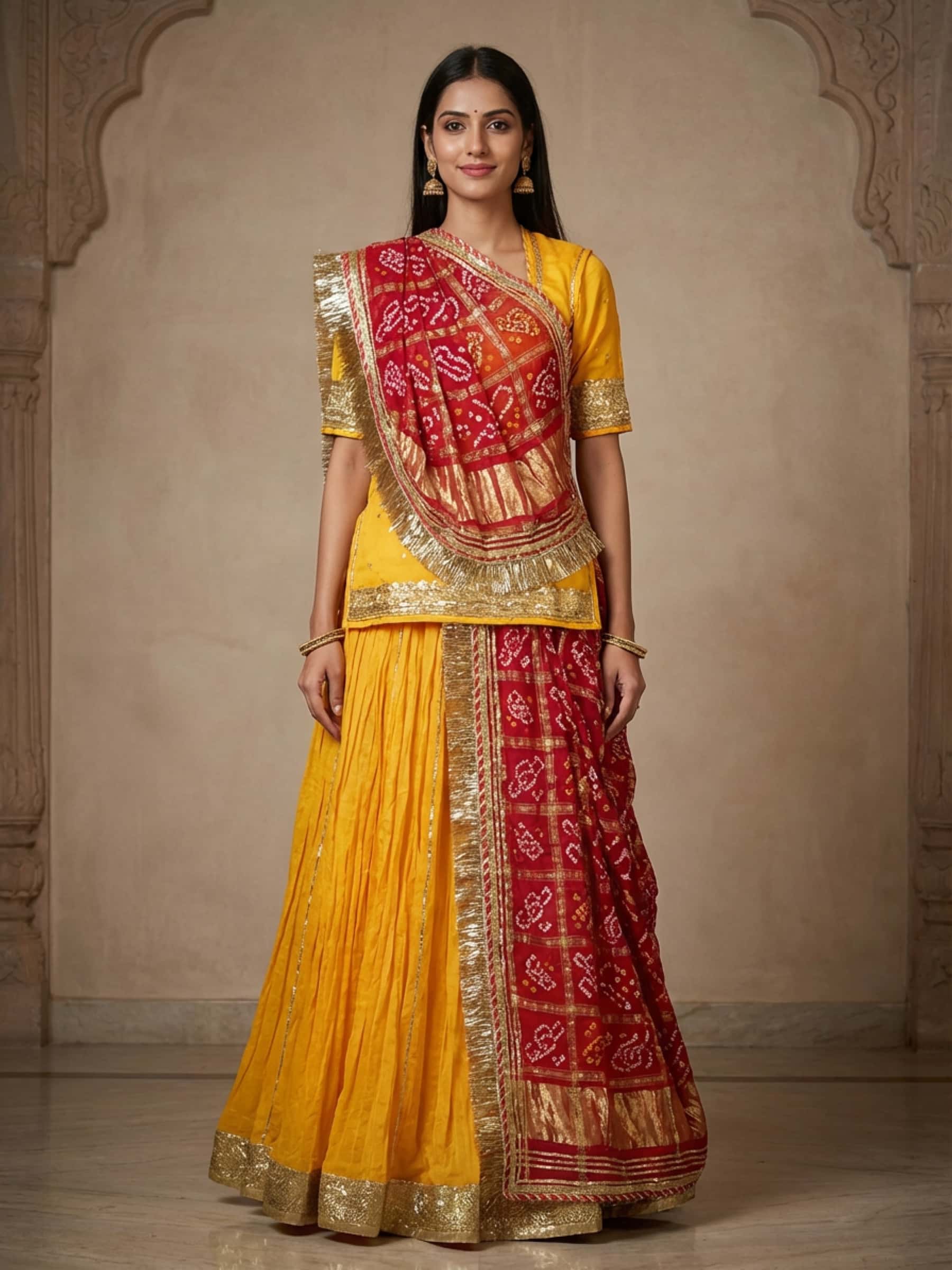 Yellow Rajputi Poshak with Gajji Silk Dupatta