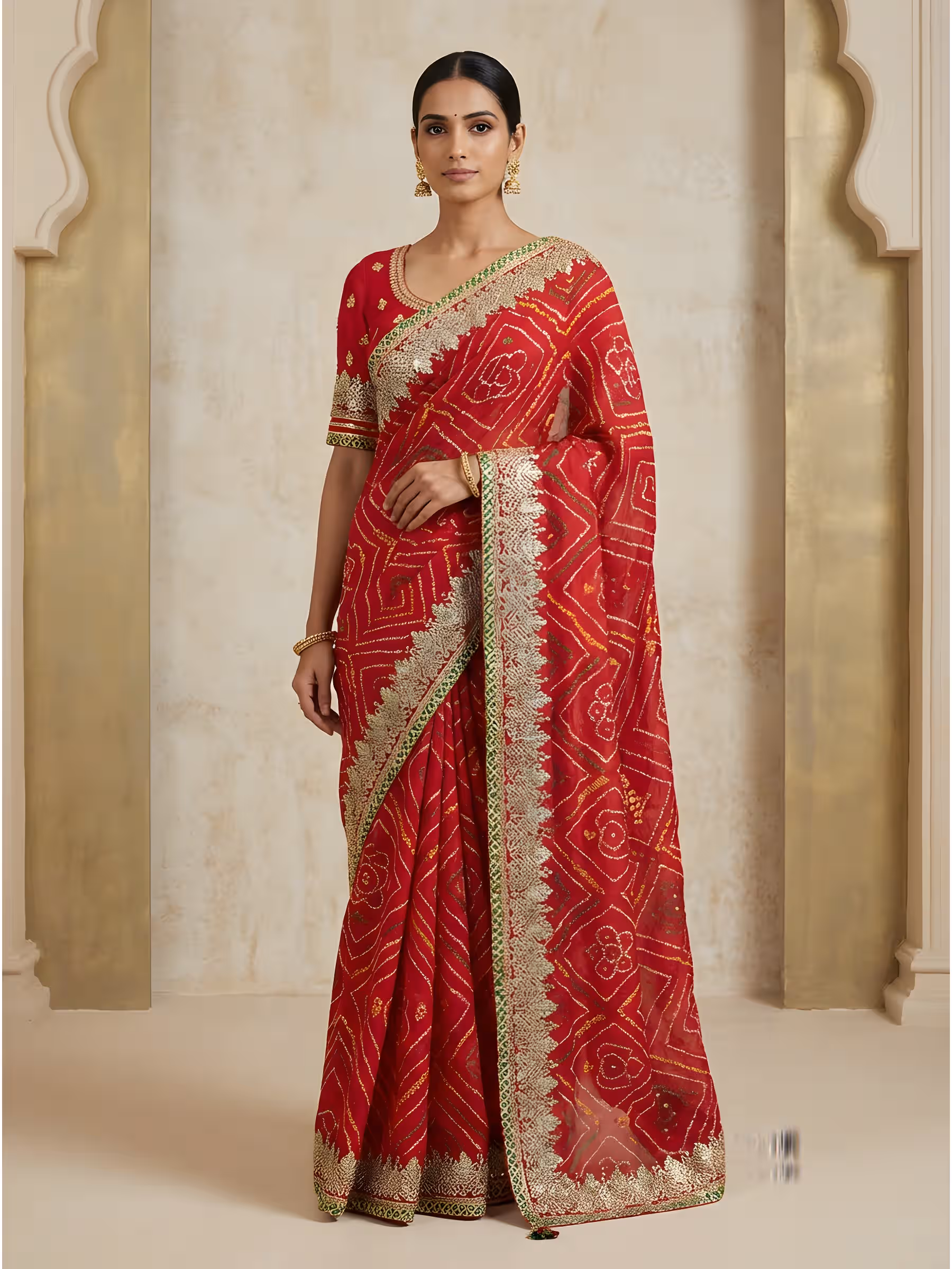 Zero Gota Patti Fine Design Chundri Bandhej Saree - Image 1