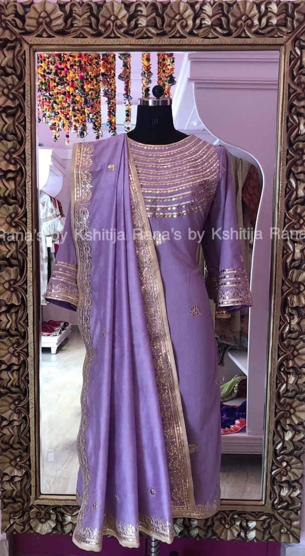 Beautiful pale purple salwar suit with rich neckline work - Image 1
